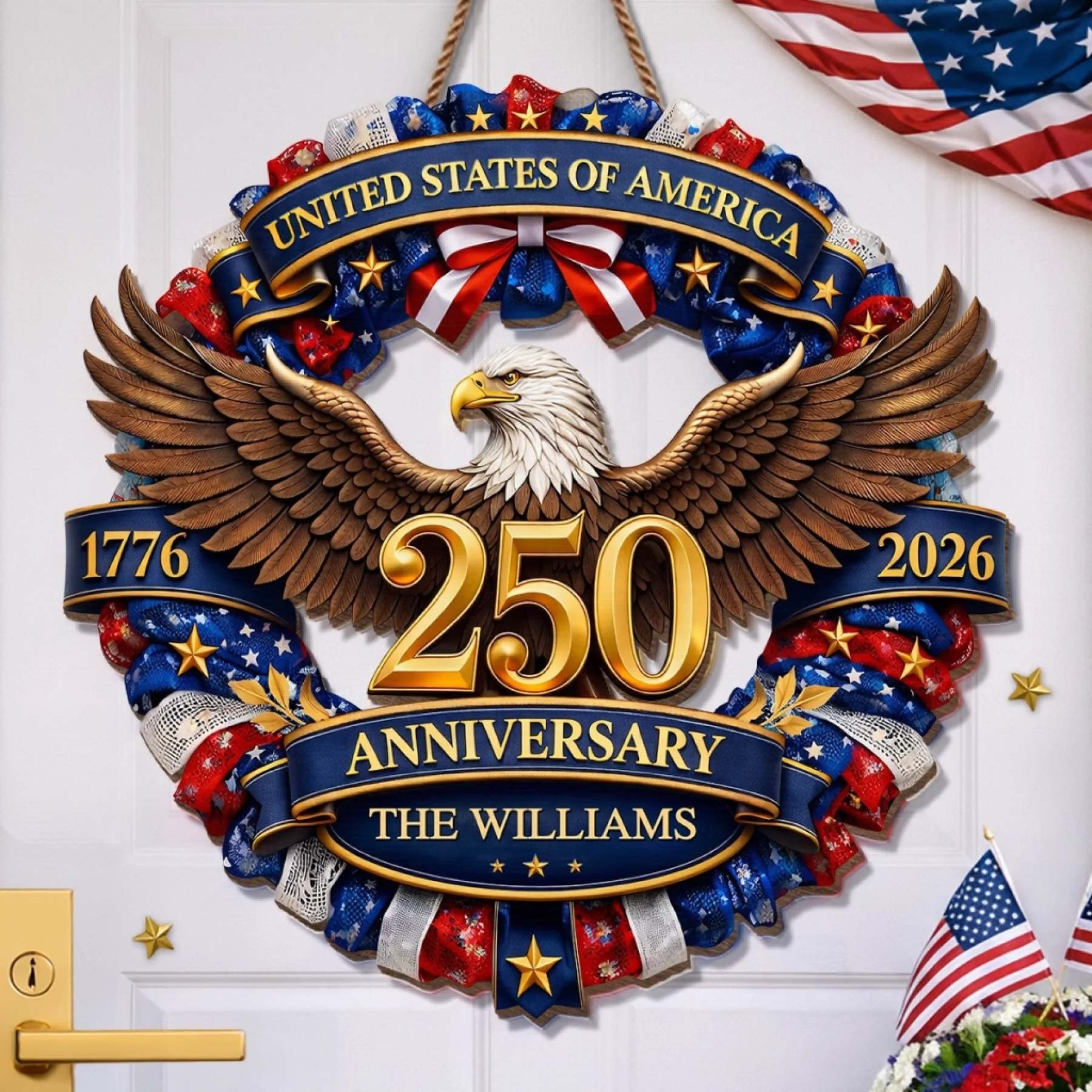 Custom Wood Sign - Personalized America 250th Anniversary Gifts For Mom, Dad, Brother, Sister, Kids - Strength Forged Through Time