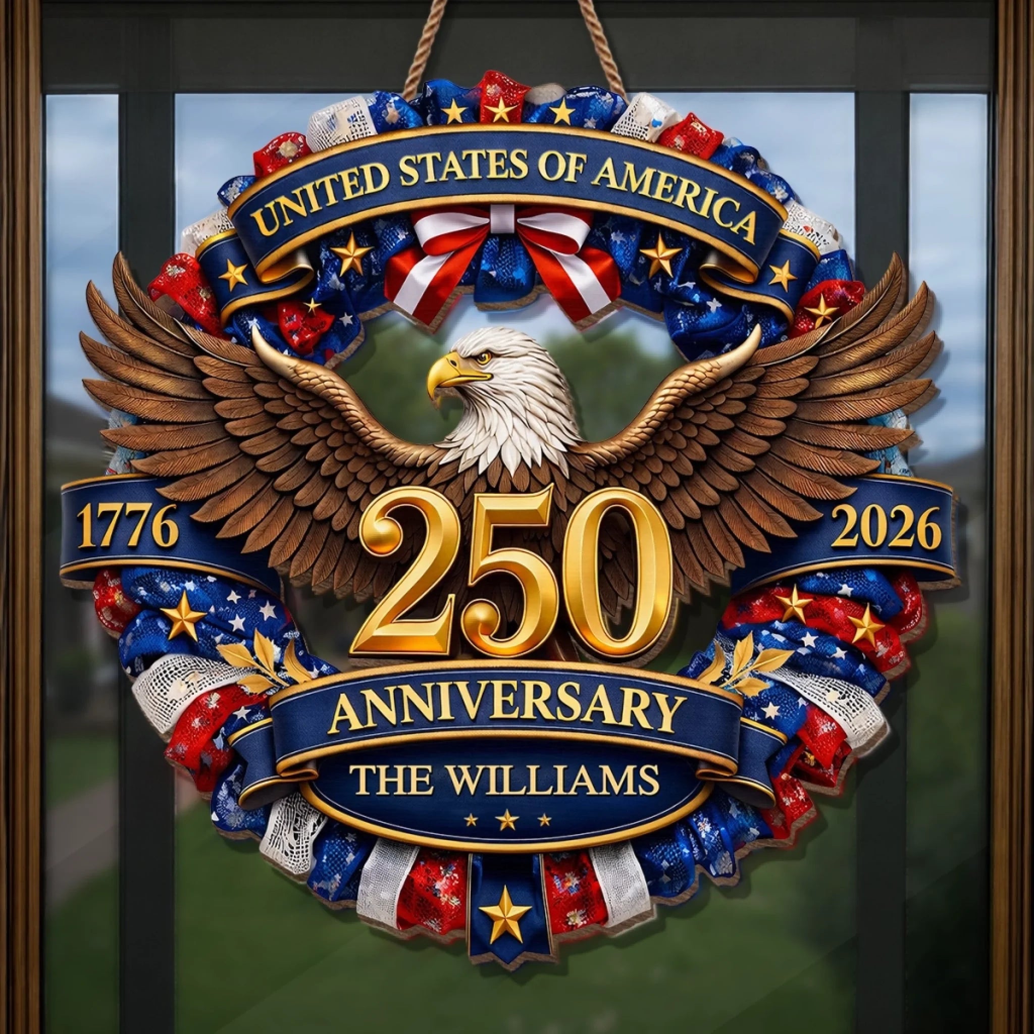 Custom Wood Sign - Personalized America 250th Anniversary Gifts For Mom, Dad, Brother, Sister, Kids - Strength Forged Through Time