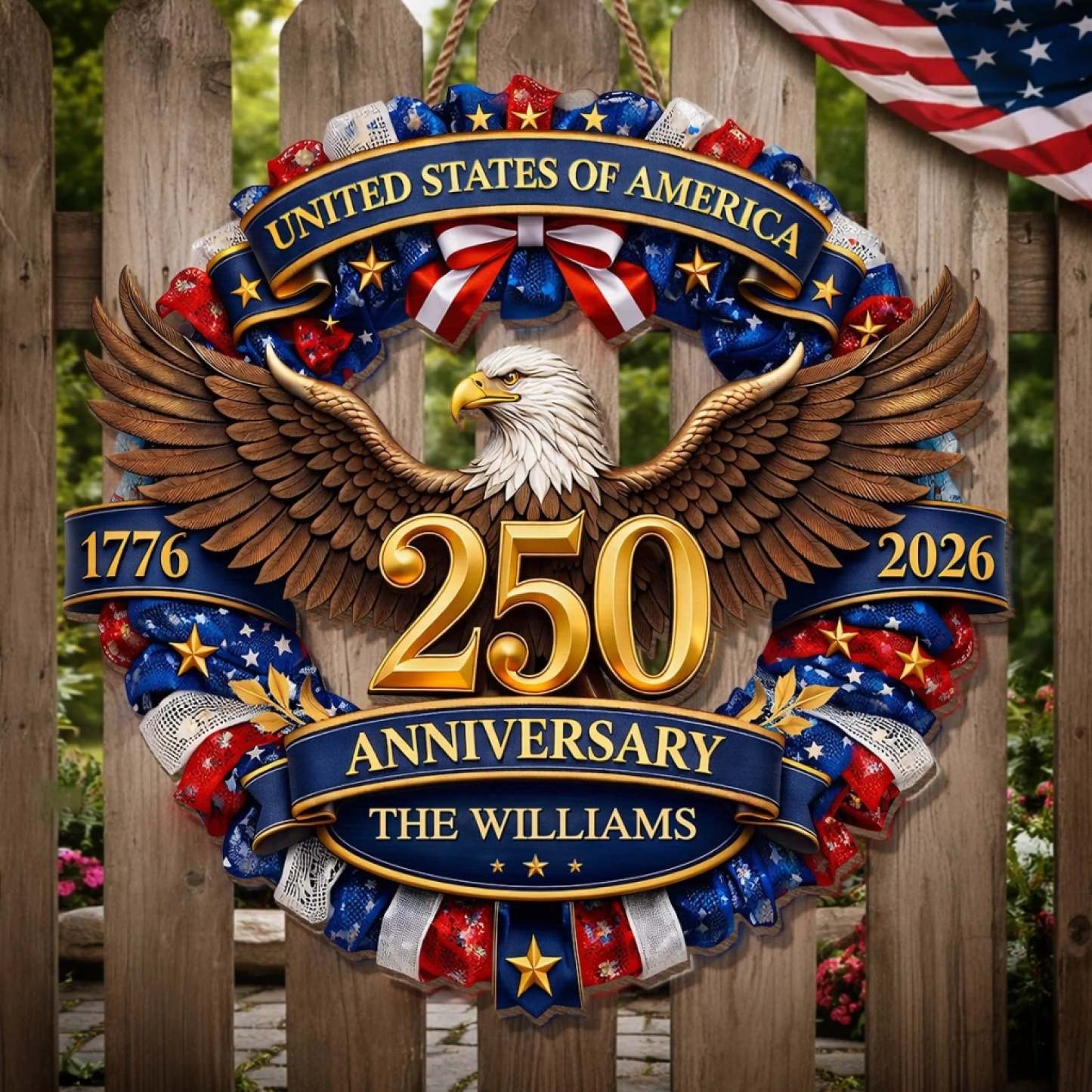 Custom Wood Sign - Personalized America 250th Anniversary Gifts For Mom, Dad, Brother, Sister, Kids - Strength Forged Through Time