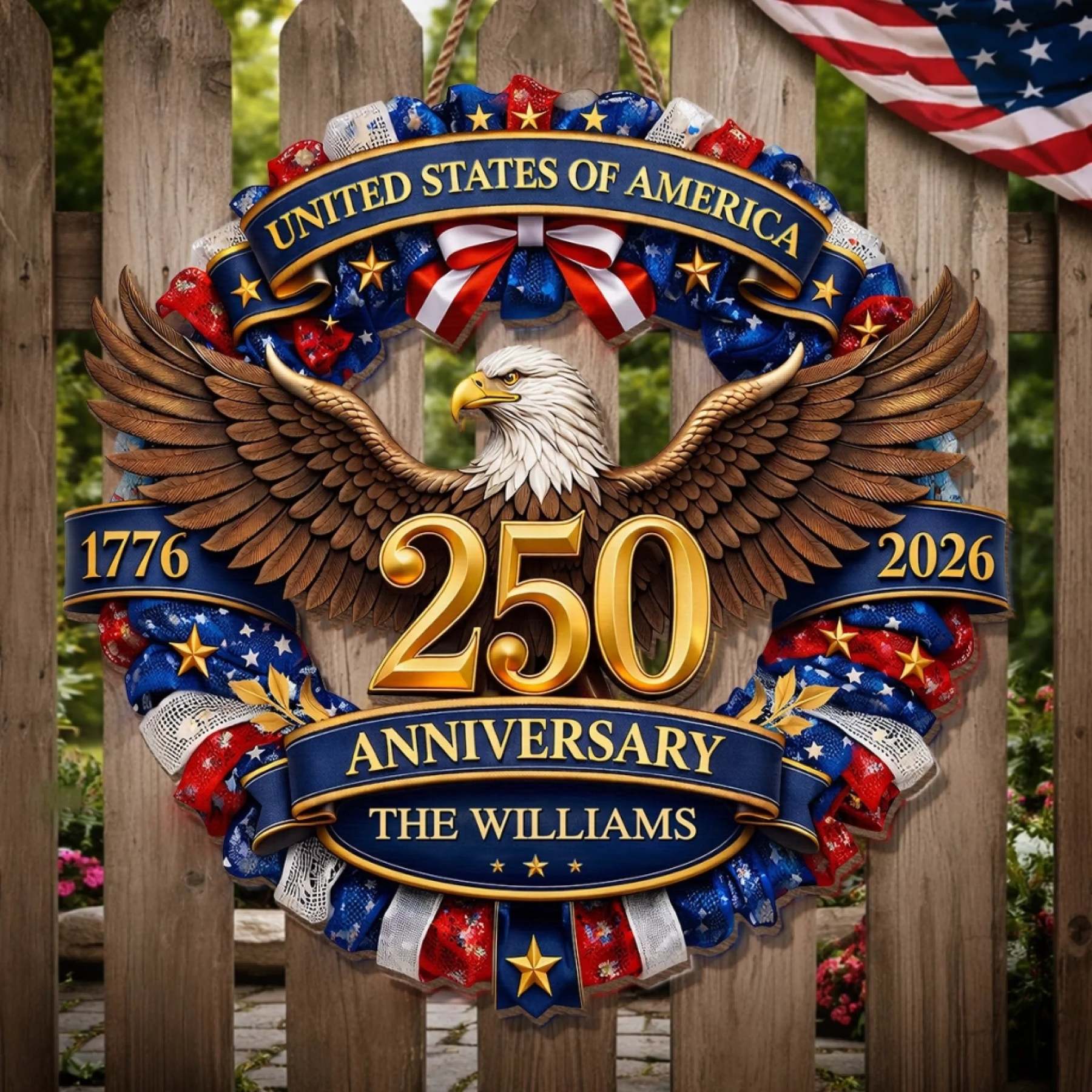 Custom Wood Sign - Personalized America 250th Anniversary Gifts For Mom, Dad, Brother, Sister, Kids - Strength Forged Through Time