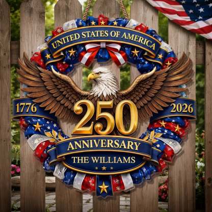 Custom Wood Sign - Personalized America 250th Anniversary Gifts For Mom, Dad, Brother, Sister, Kids - Strength Forged Through Time