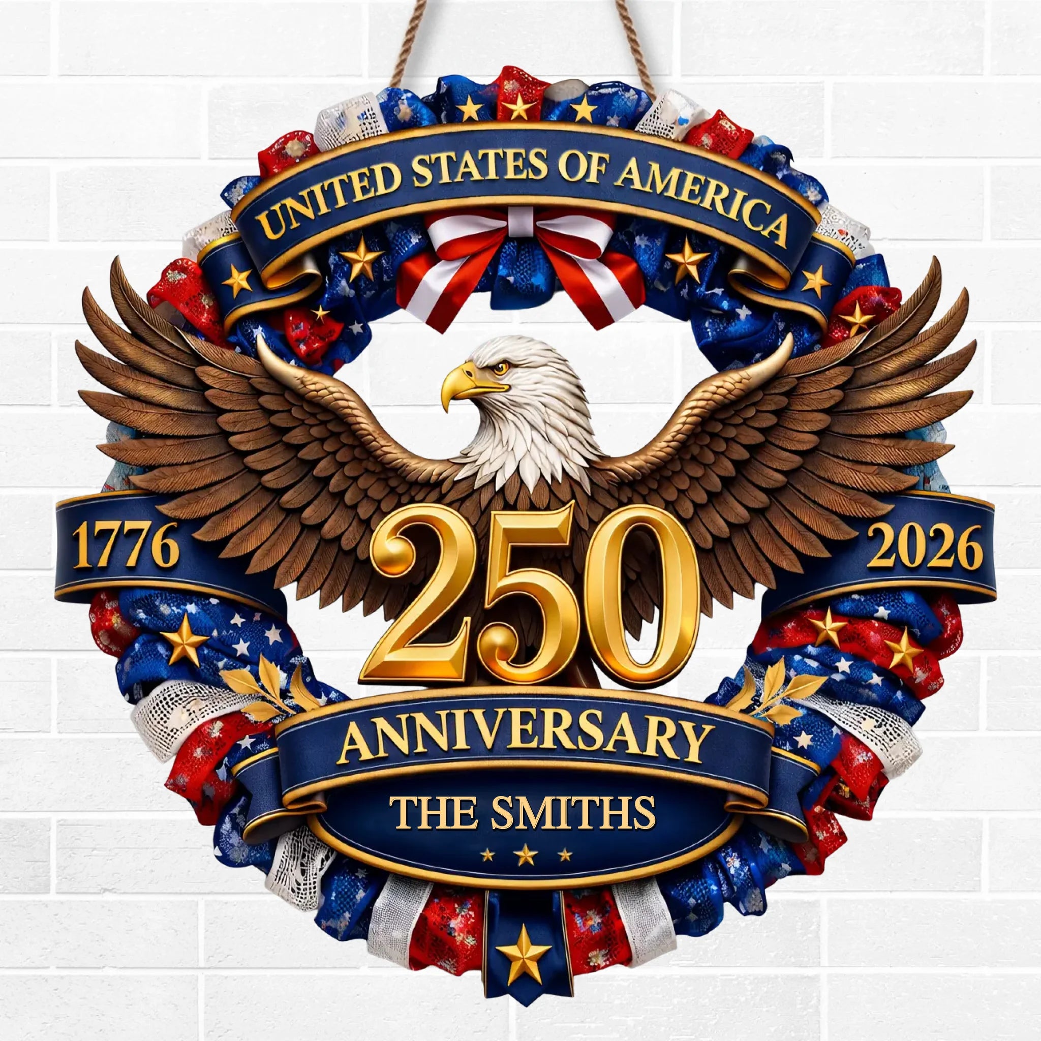 Custom Wood Sign - Personalized America 250th Anniversary Gifts For Mom, Dad, Brother, Sister, Kids - Strength Forged Through Time