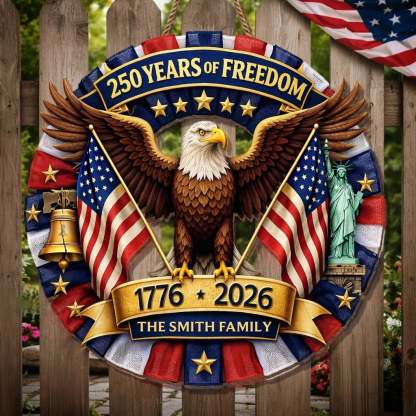 Custom Wood Sign - Personalized America 250th Anniversary Gifts For Mom, Dad, Brother, Sister, Kids - Let Freedom Shine Bright