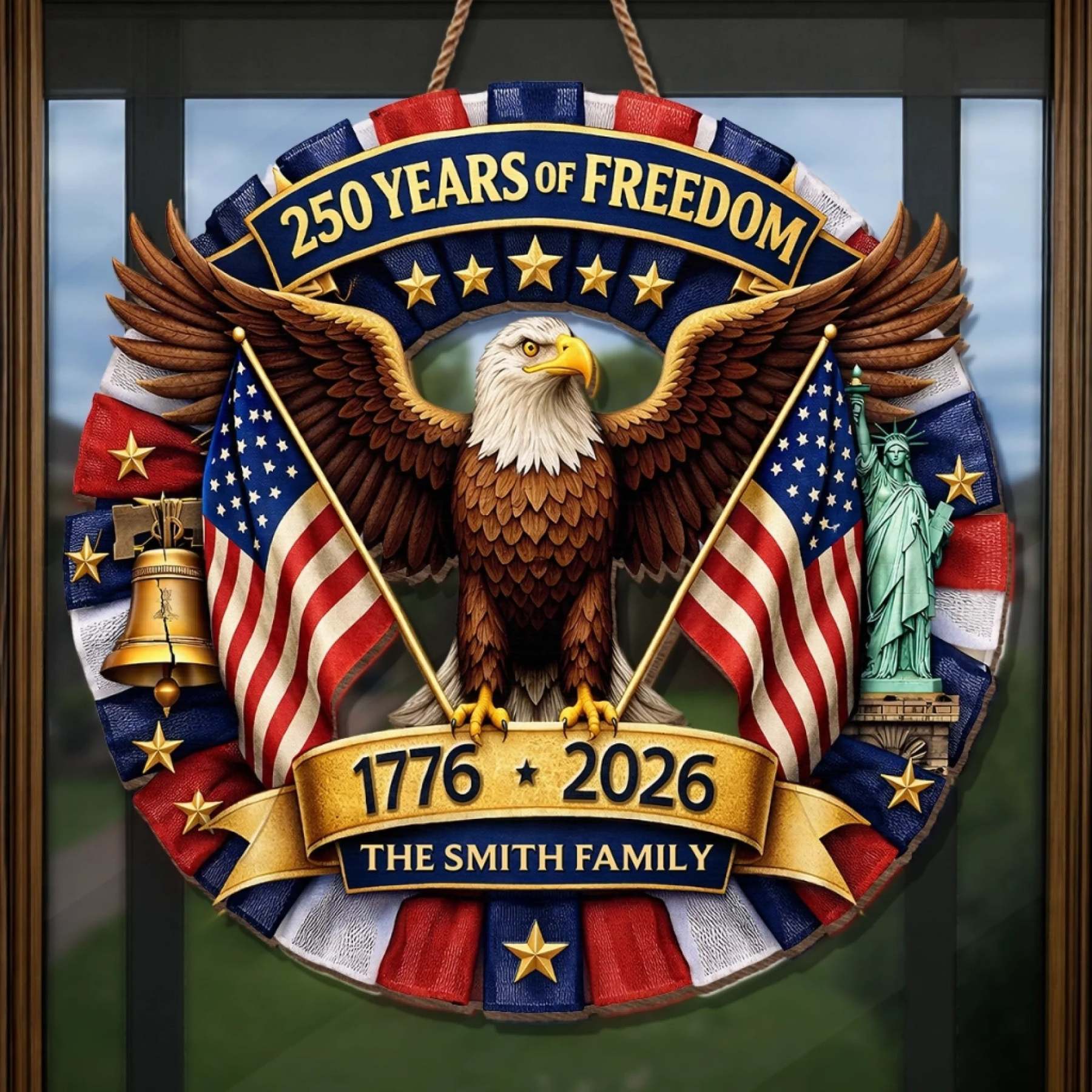 Custom Wood Sign - Personalized America 250th Anniversary Gifts For Mom, Dad, Brother, Sister, Kids - Let Freedom Shine Bright