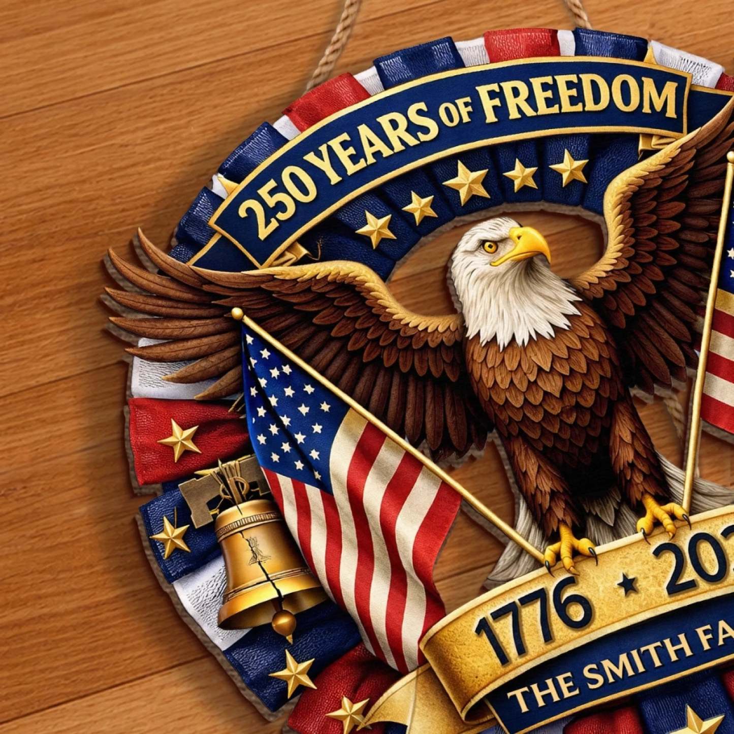 Custom Wood Sign - Personalized America 250th Anniversary Gifts For Mom, Dad, Brother, Sister, Kids - Let Freedom Shine Bright