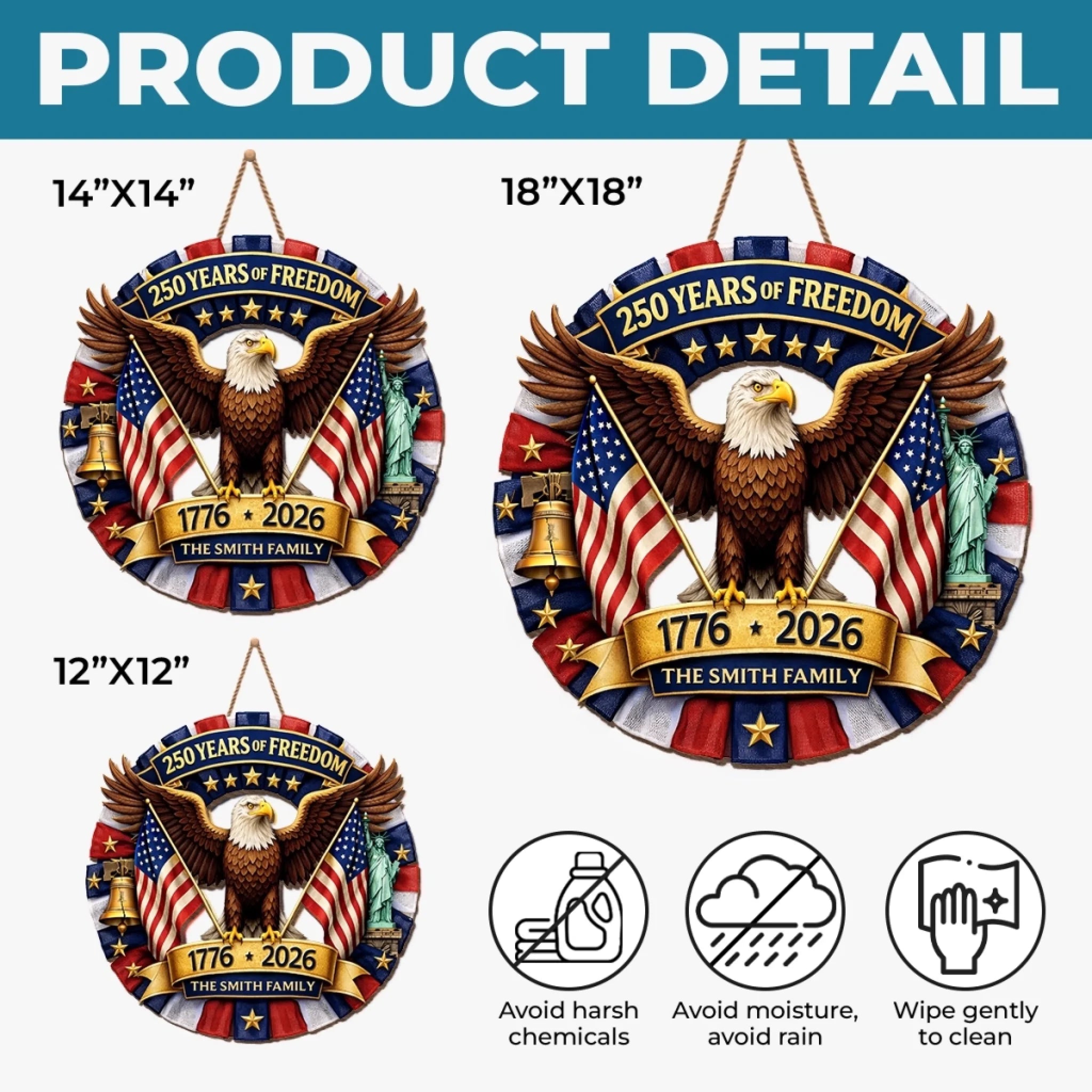 Custom Wood Sign - Personalized America 250th Anniversary Gifts For Mom, Dad, Brother, Sister, Kids - Let Freedom Shine Bright