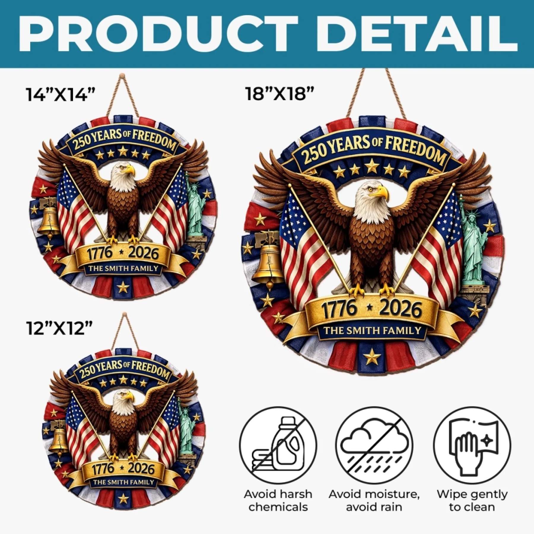 Custom Wood Sign - Personalized America 250th Anniversary Gifts For Mom, Dad, Brother, Sister, Kids - Let Freedom Shine Bright