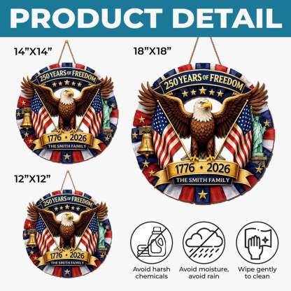 Custom Wood Sign - Personalized America 250th Anniversary Gifts For Mom, Dad, Brother, Sister, Kids - Let Freedom Shine Bright