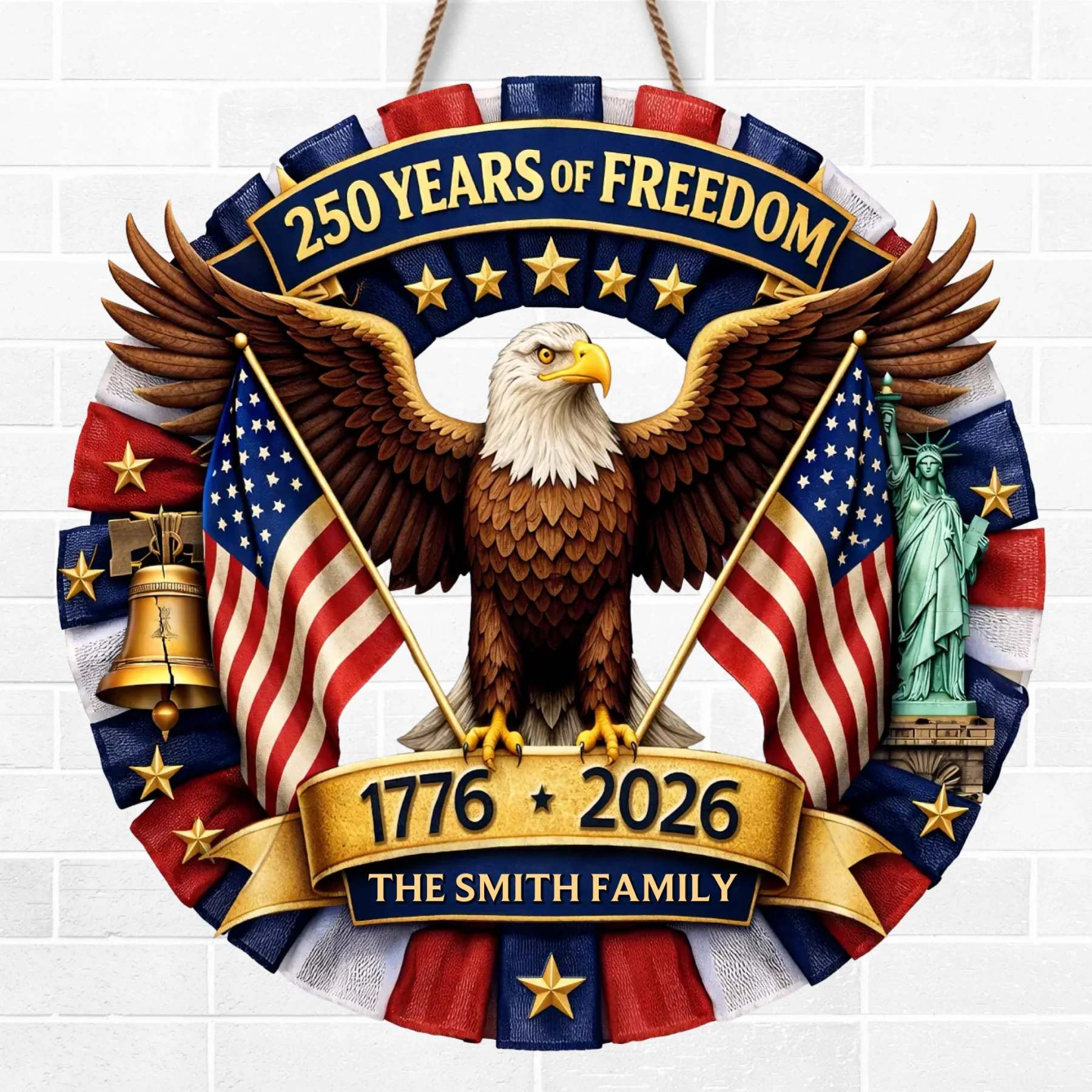 Custom Wood Sign - Personalized America 250th Anniversary Gifts For Mom, Dad, Brother, Sister, Kids - Let Freedom Shine Bright