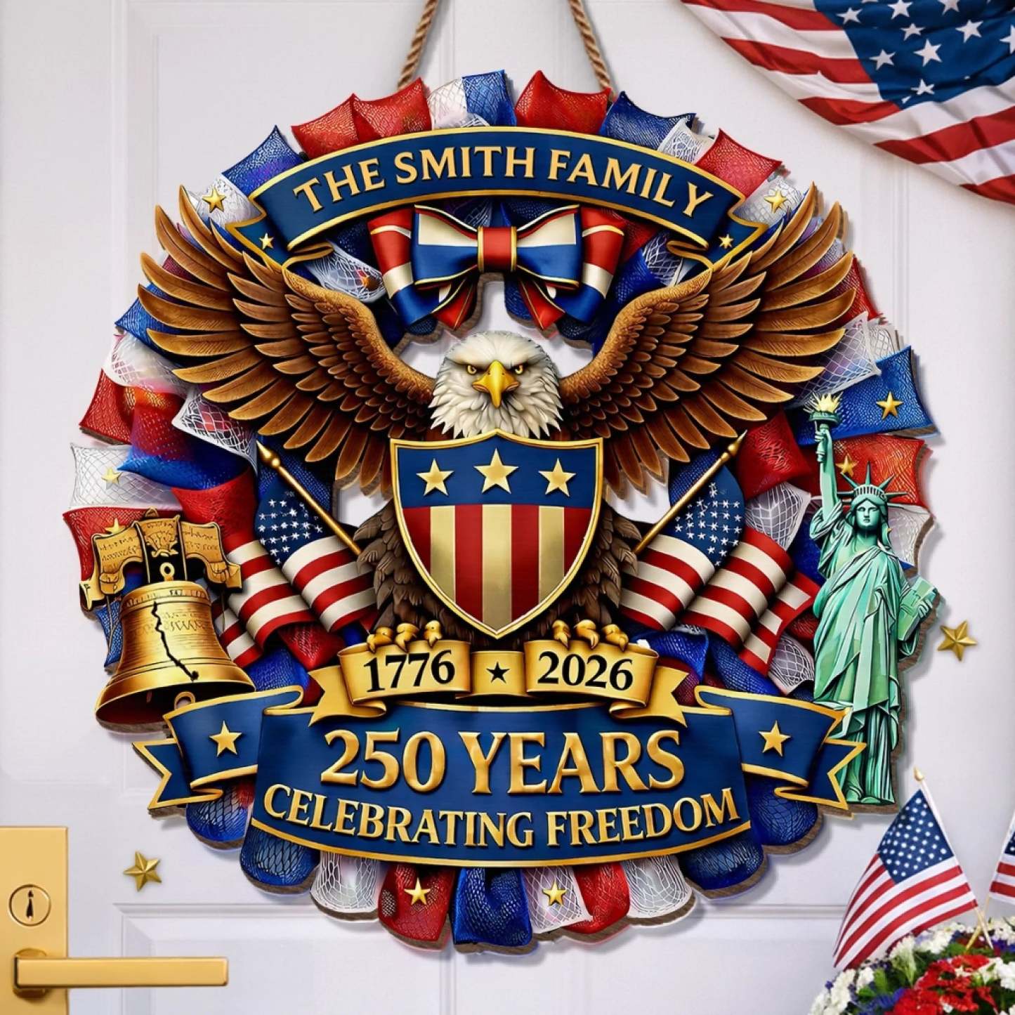 Custom Wood Sign - Personalized America 250th Anniversary Gifts For Mom, Dad, Brother, Sister, Kids - Together In Proud Unity