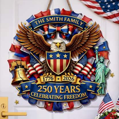 Custom Wood Sign - Personalized America 250th Anniversary Gifts For Mom, Dad, Brother, Sister, Kids - Together In Proud Unity