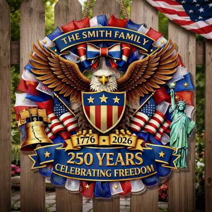 Custom Wood Sign - Personalized America 250th Anniversary Gifts For Mom, Dad, Brother, Sister, Kids - Together In Proud Unity