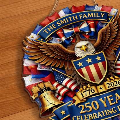 Custom Wood Sign - Personalized America 250th Anniversary Gifts For Mom, Dad, Brother, Sister, Kids - Together In Proud Unity