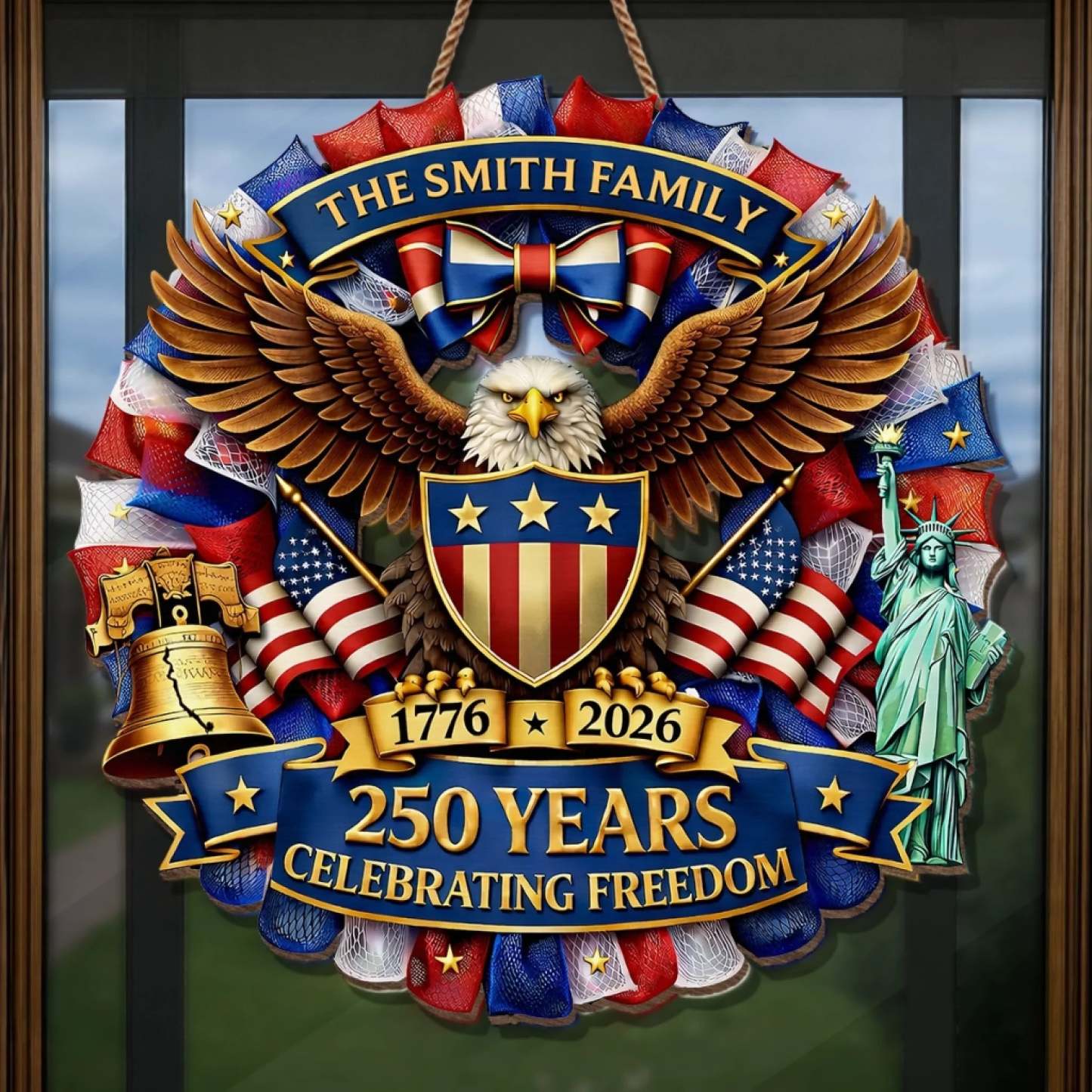 Custom Wood Sign - Personalized America 250th Anniversary Gifts For Mom, Dad, Brother, Sister, Kids - Together In Proud Unity