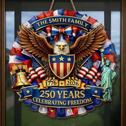 Custom Wood Sign - Personalized America 250th Anniversary Gifts For Mom, Dad, Brother, Sister, Kids - Together In Proud Unity