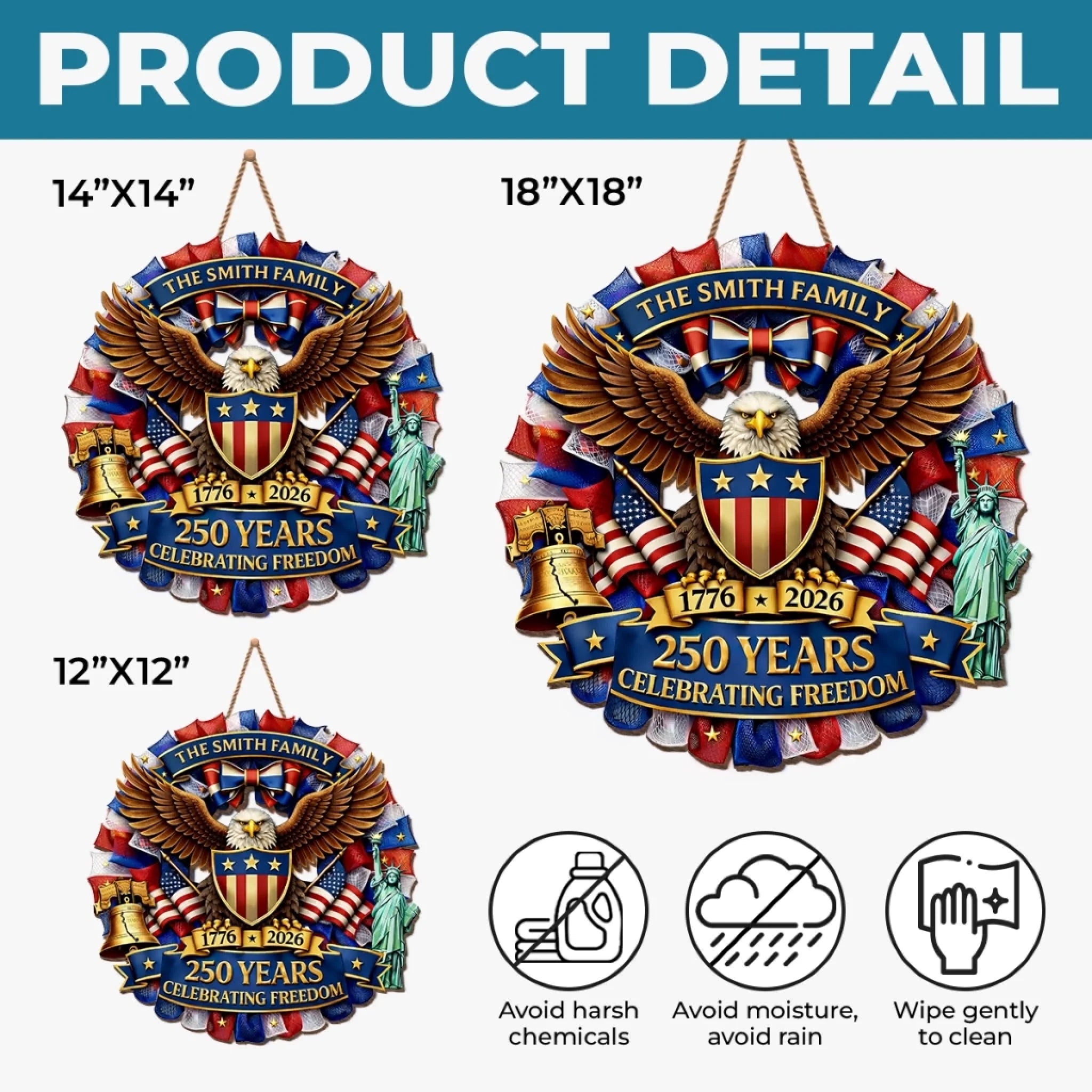 Custom Wood Sign - Personalized America 250th Anniversary Gifts For Mom, Dad, Brother, Sister, Kids - Together In Proud Unity