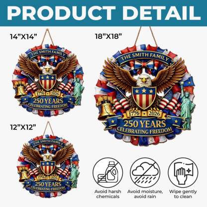 Custom Wood Sign - Personalized America 250th Anniversary Gifts For Mom, Dad, Brother, Sister, Kids - Together In Proud Unity