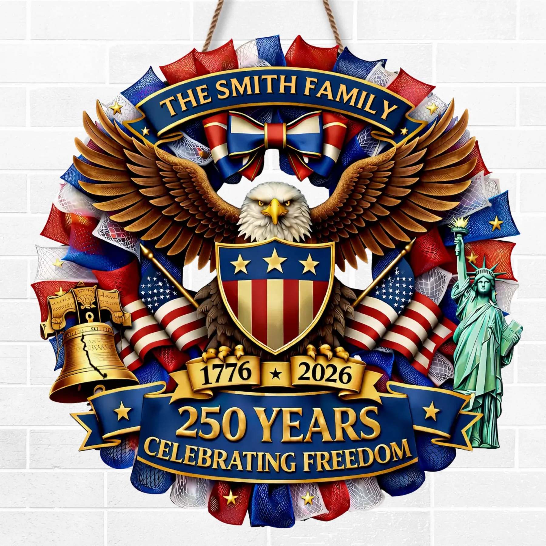 Custom Wood Sign - Personalized America 250th Anniversary Gifts For Mom, Dad, Brother, Sister, Kids - Together In Proud Unity