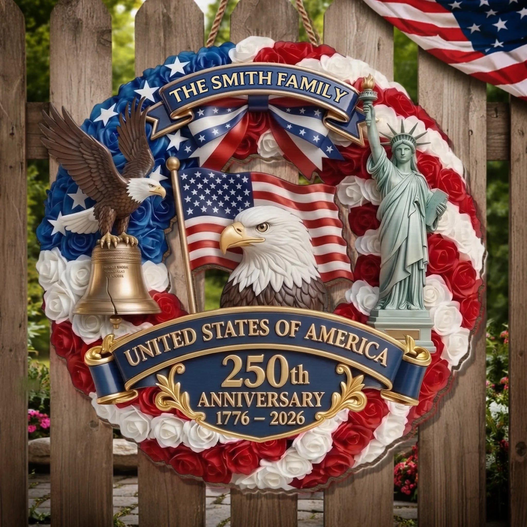 Custom Wood Sign - Personalized America 250th Anniversary Gifts For Mom, Dad, Brother, Sister, Kids - Proud American Family