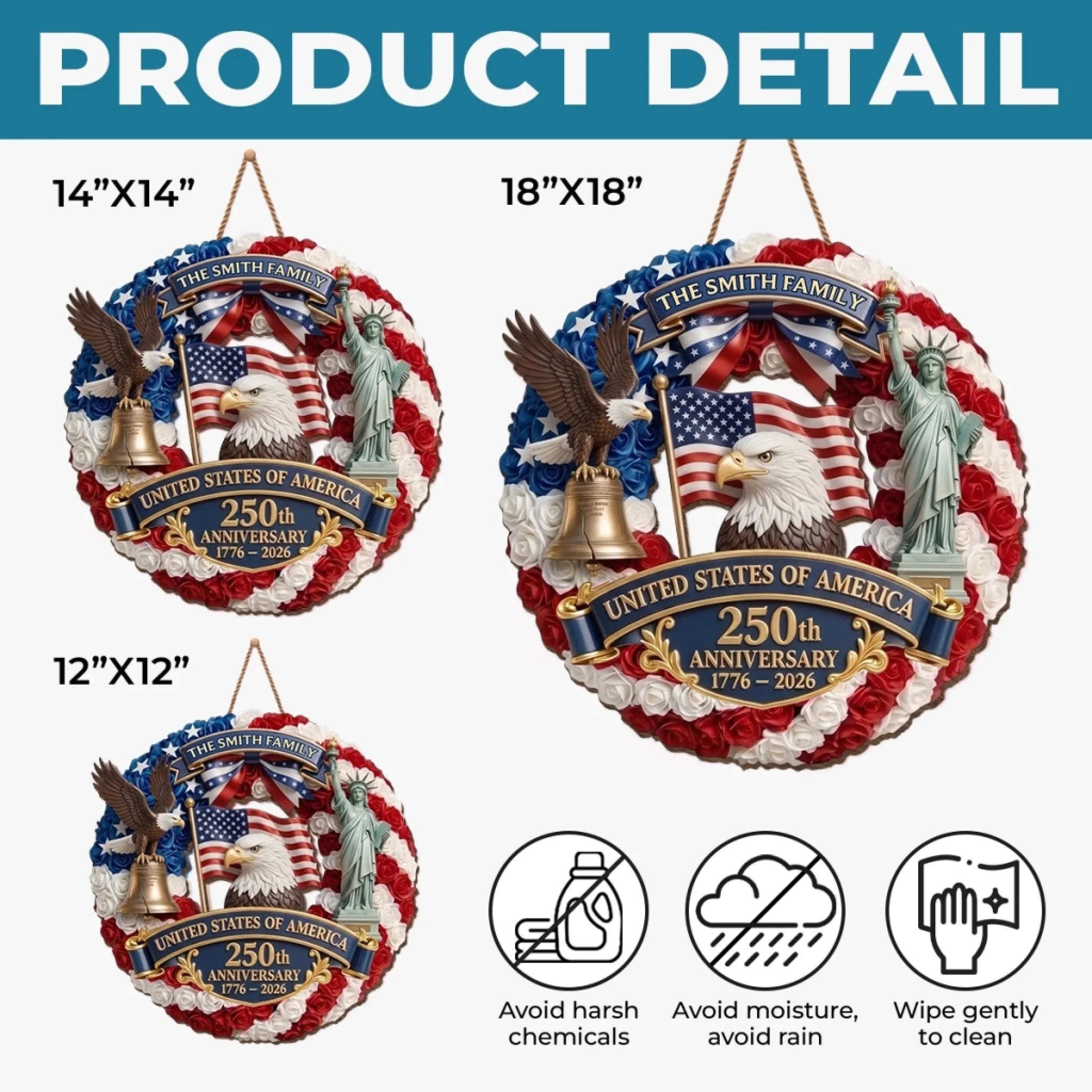 Custom Wood Sign - Personalized America 250th Anniversary Gifts For Mom, Dad, Brother, Sister, Kids - Proud American Family