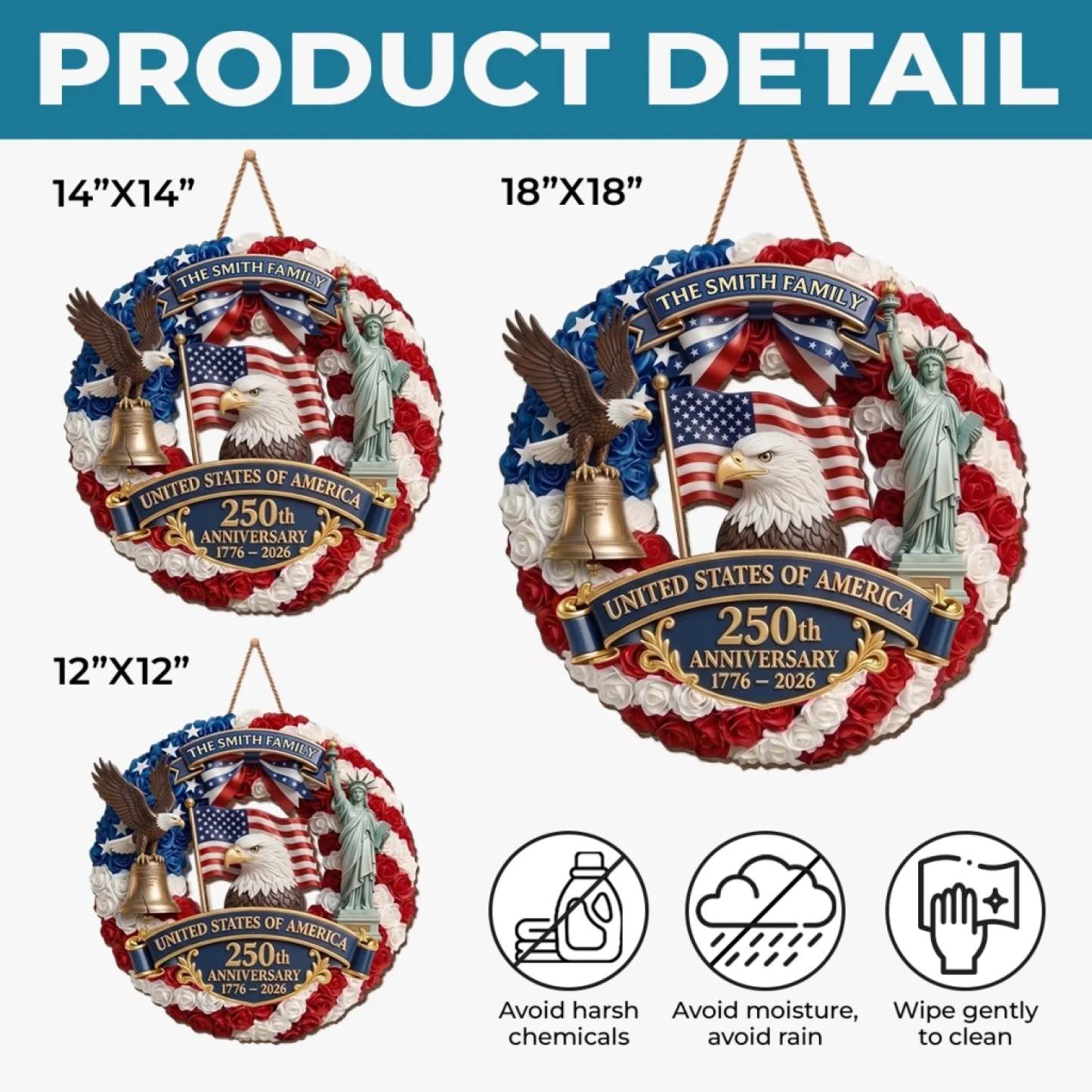 Custom Wood Sign - Personalized America 250th Anniversary Gifts For Mom, Dad, Brother, Sister, Kids - Proud American Family