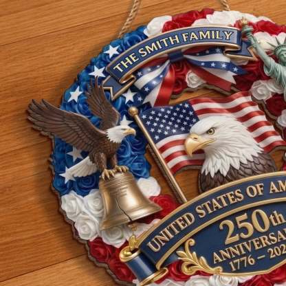 Custom Wood Sign - Personalized America 250th Anniversary Gifts For Mom, Dad, Brother, Sister, Kids - Proud American Family