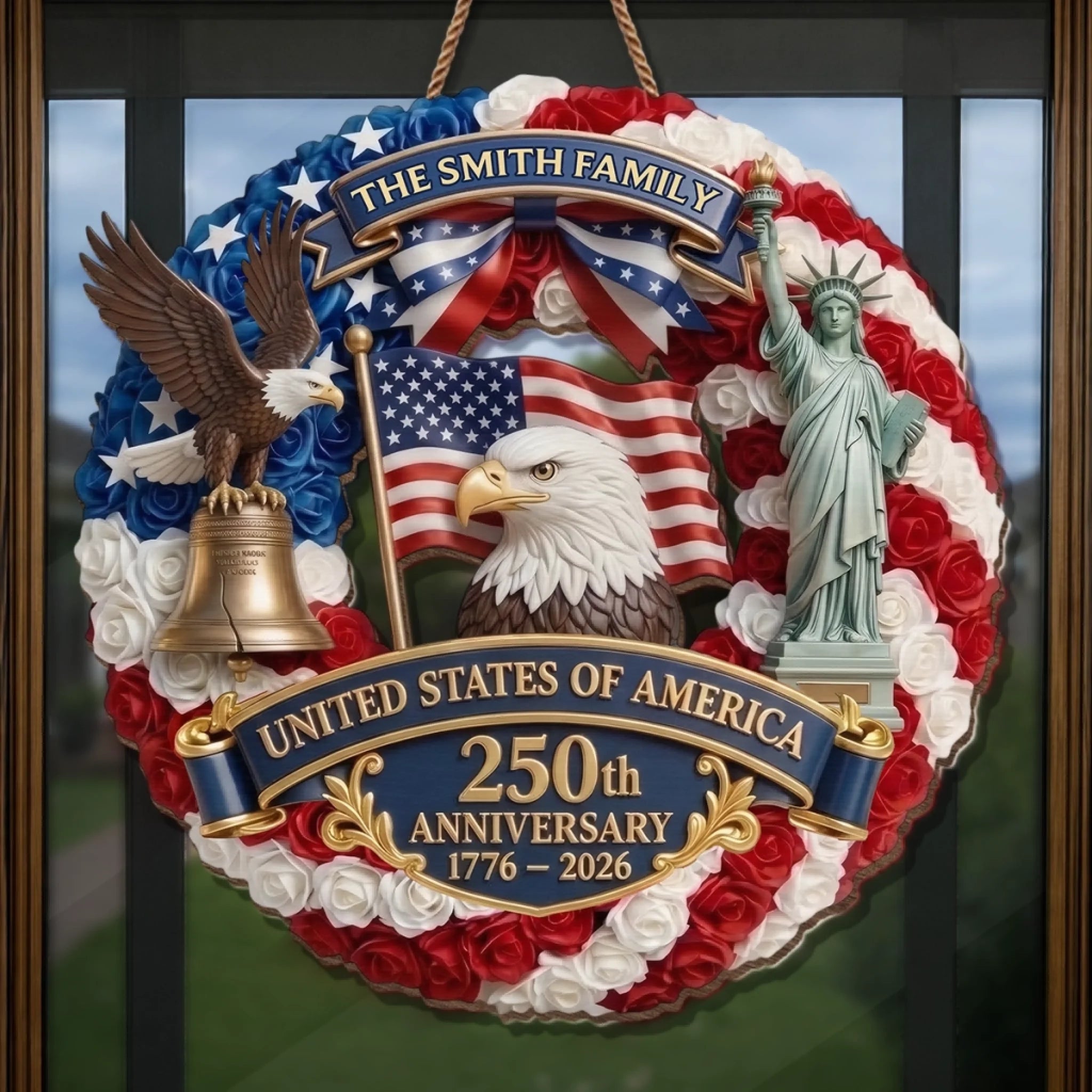 Custom Wood Sign - Personalized America 250th Anniversary Gifts For Mom, Dad, Brother, Sister, Kids - Proud American Family
