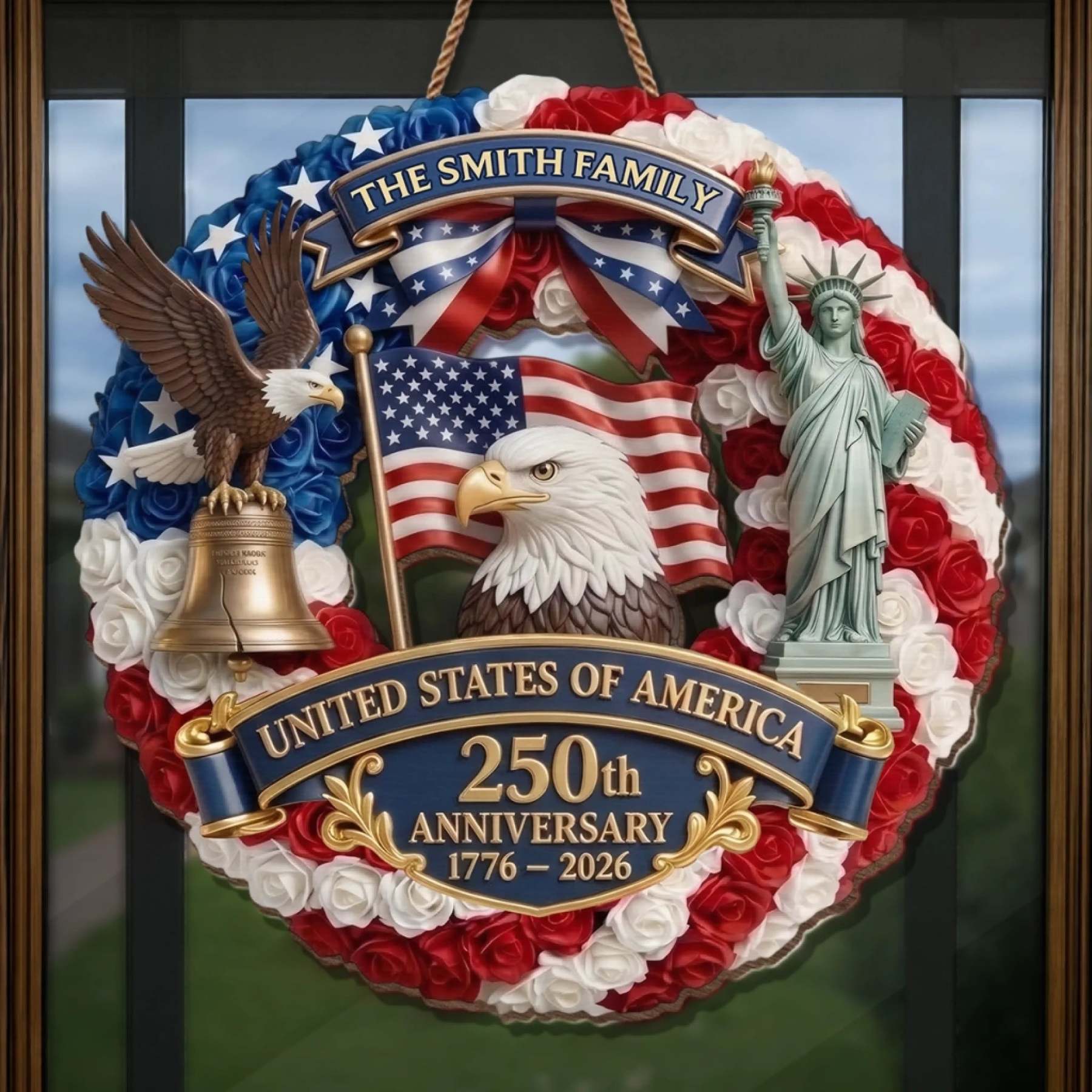 Custom Wood Sign - Personalized America 250th Anniversary Gifts For Mom, Dad, Brother, Sister, Kids - Proud American Family