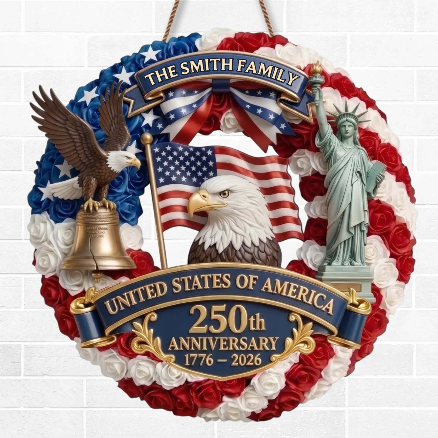 Custom Wood Sign - Personalized America 250th Anniversary Gifts For Mom, Dad, Brother, Sister, Kids - Proud American Family