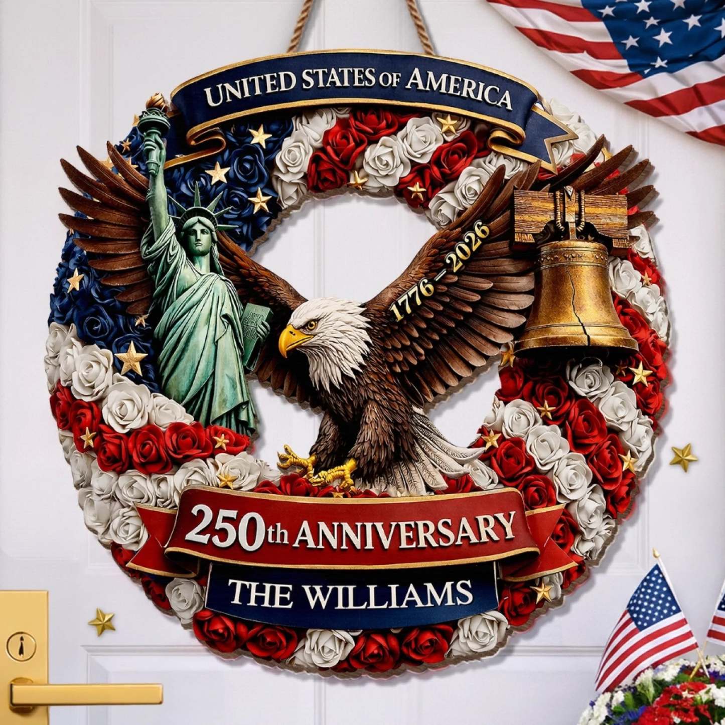 Custom Wood Sign - Personalized America 250th Anniversary Gifts For Mom, Dad, Brother, Sister, Kids - Freedom Lives In Us