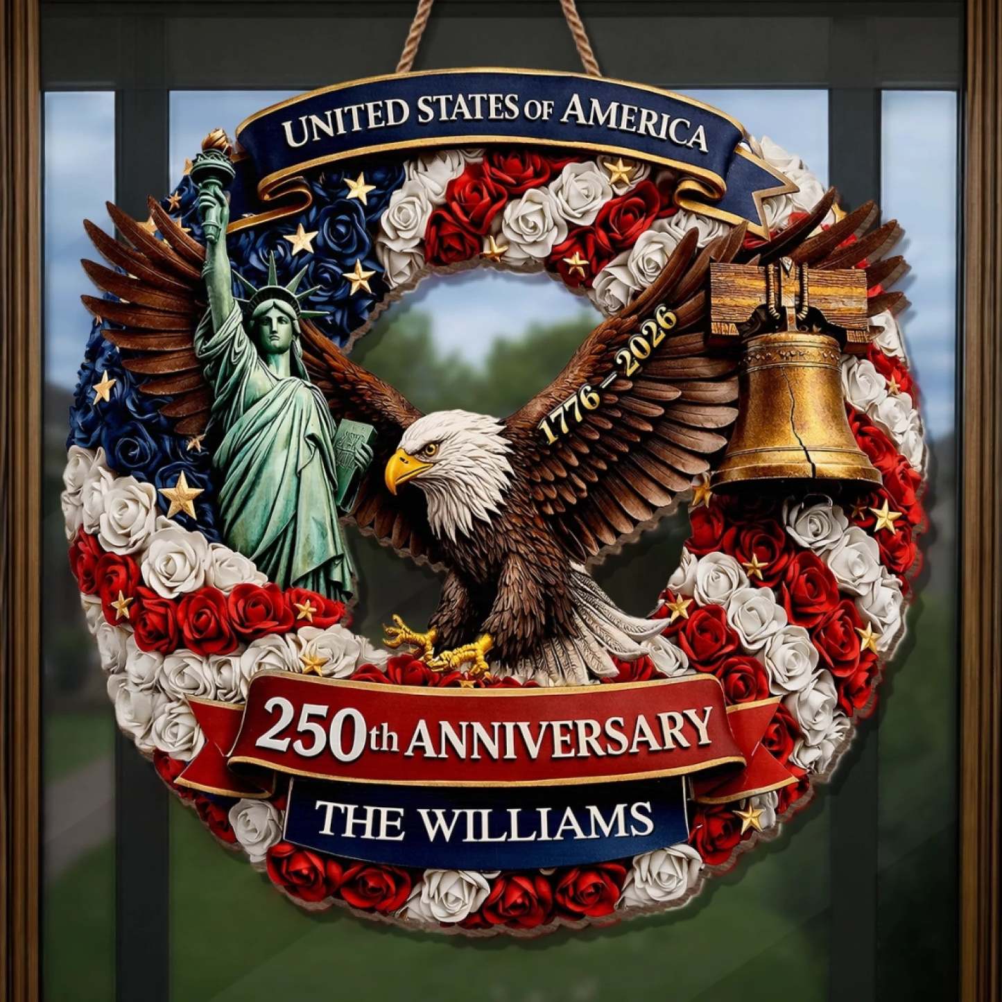 Custom Wood Sign - Personalized America 250th Anniversary Gifts For Mom, Dad, Brother, Sister, Kids - Freedom Lives In Us