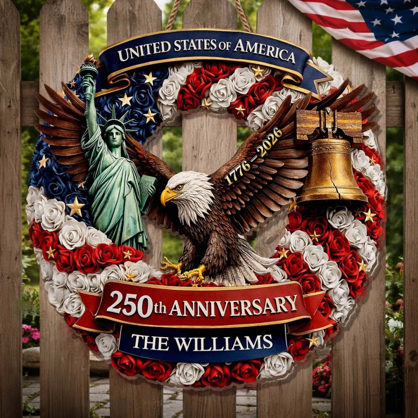 Custom Wood Sign - Personalized America 250th Anniversary Gifts For Mom, Dad, Brother, Sister, Kids - Freedom Lives In Us