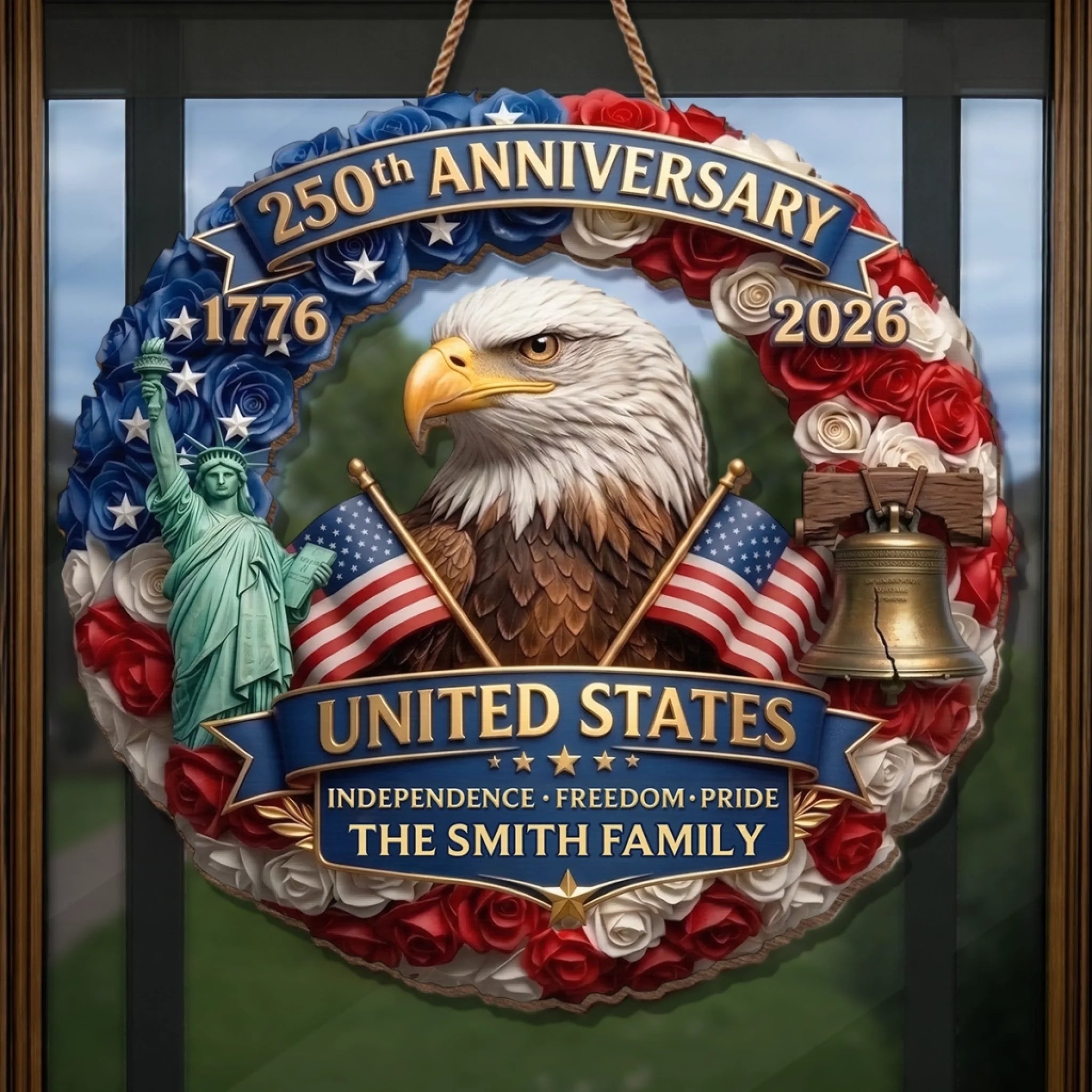 Custom Wood Sign - Personalized America 250th Anniversary Gifts For Mom, Dad, Brother, Sister, Kids - Born Free Living Proud