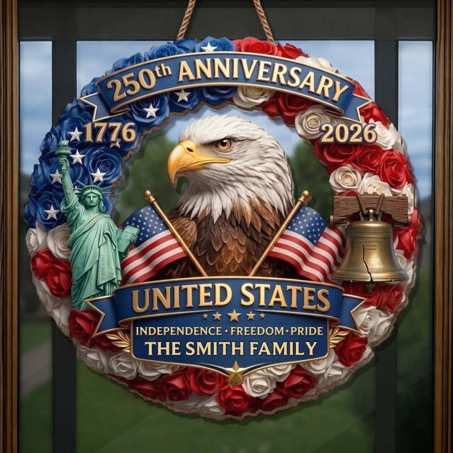 Custom Wood Sign - Personalized America 250th Anniversary Gifts For Mom, Dad, Brother, Sister, Kids - Born Free Living Proud