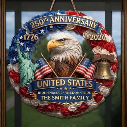 Custom Wood Sign - Personalized America 250th Anniversary Gifts For Mom, Dad, Brother, Sister, Kids - Born Free Living Proud