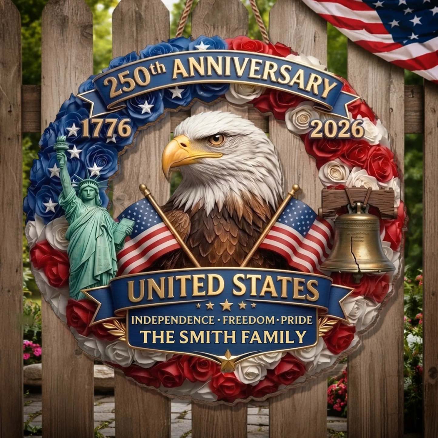 Custom Wood Sign - Personalized America 250th Anniversary Gifts For Mom, Dad, Brother, Sister, Kids - Born Free Living Proud
