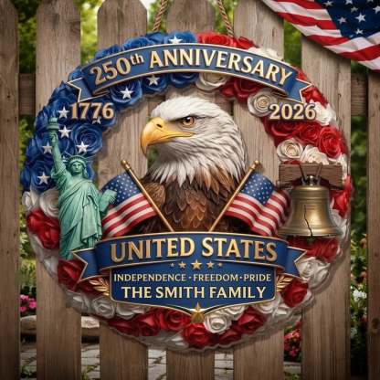 Custom Wood Sign - Personalized America 250th Anniversary Gifts For Mom, Dad, Brother, Sister, Kids - Born Free Living Proud