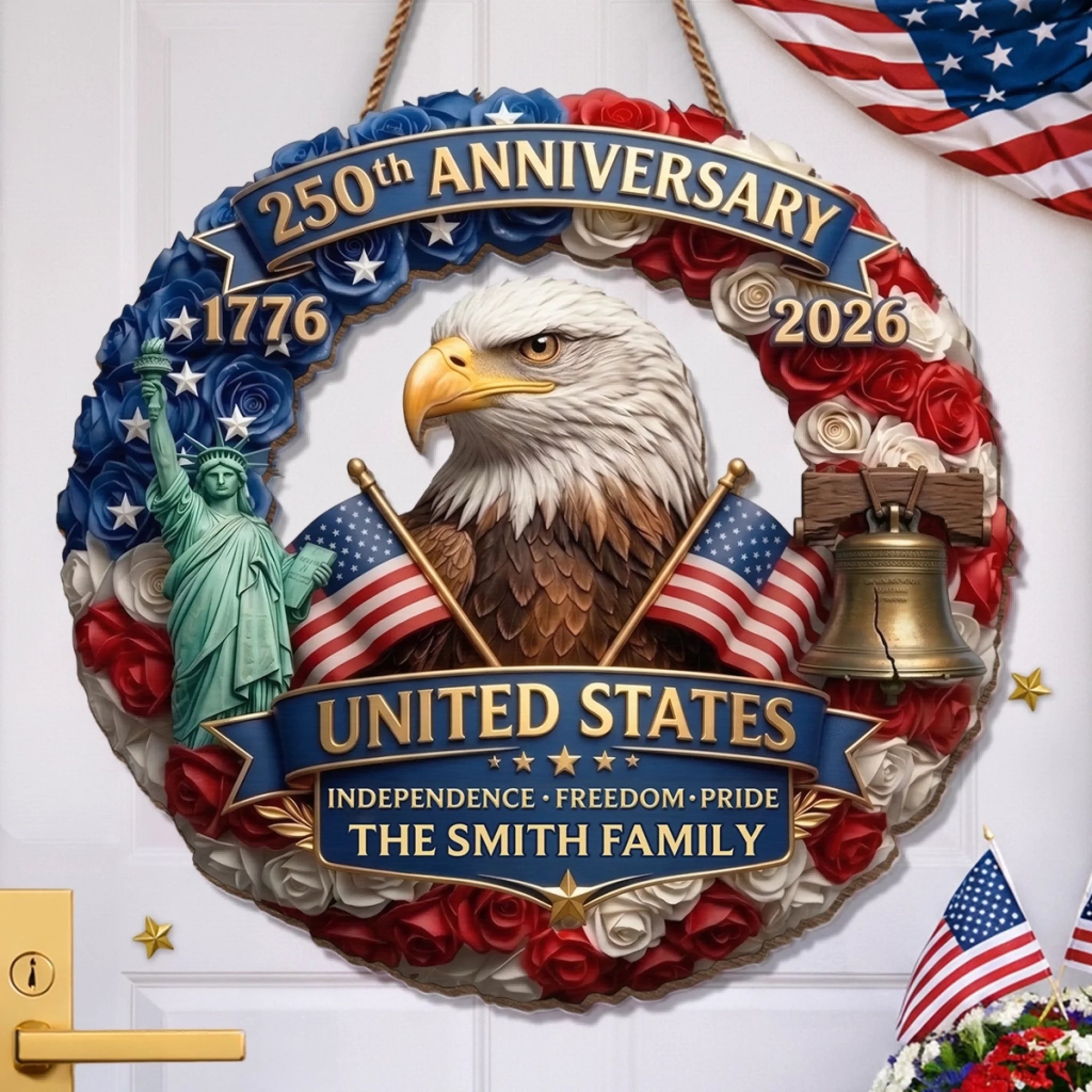 Custom Wood Sign - Personalized America 250th Anniversary Gifts For Mom, Dad, Brother, Sister, Kids - Born Free Living Proud