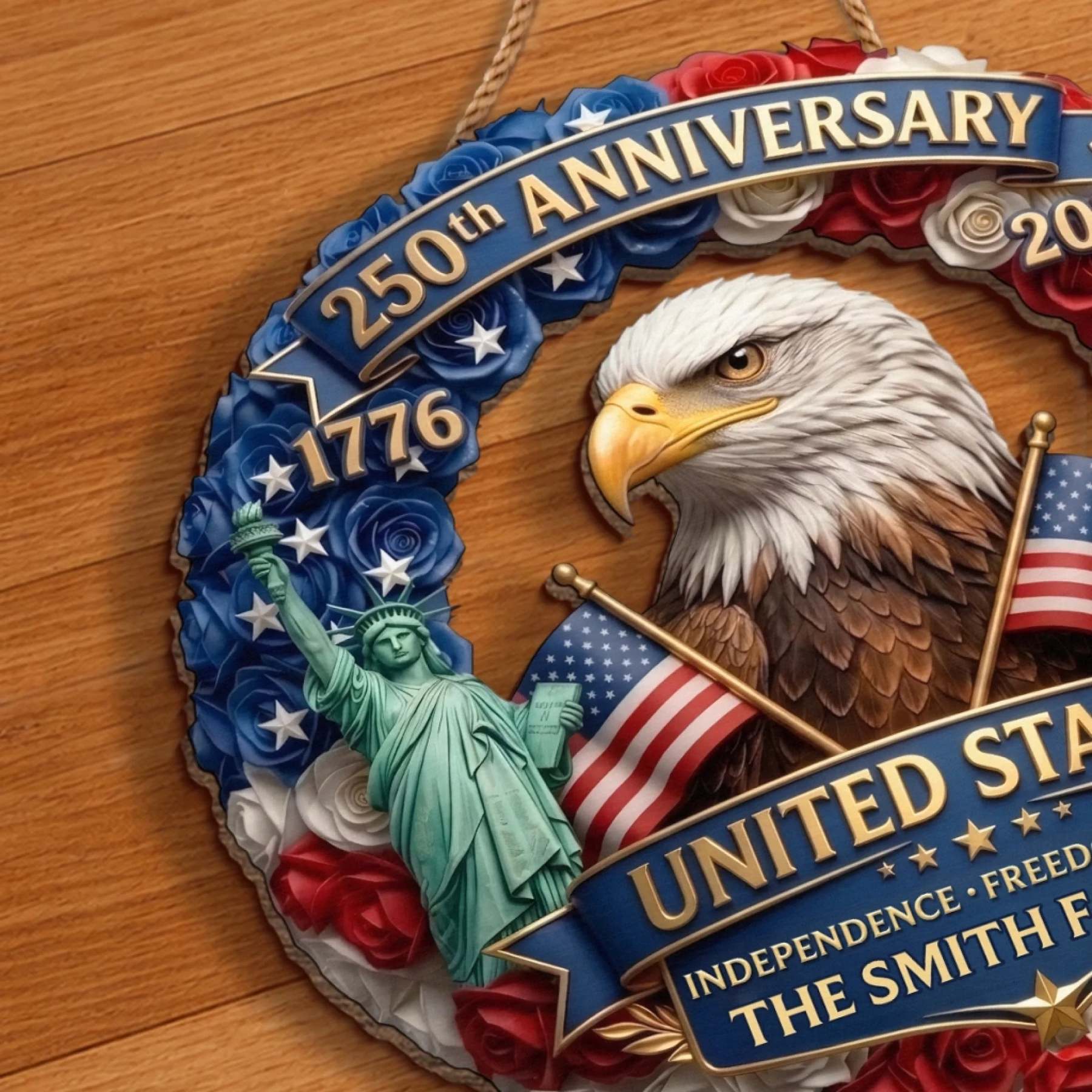 Custom Wood Sign - Personalized America 250th Anniversary Gifts For Mom, Dad, Brother, Sister, Kids - Born Free Living Proud