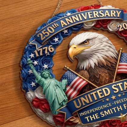 Custom Wood Sign - Personalized America 250th Anniversary Gifts For Mom, Dad, Brother, Sister, Kids - Born Free Living Proud