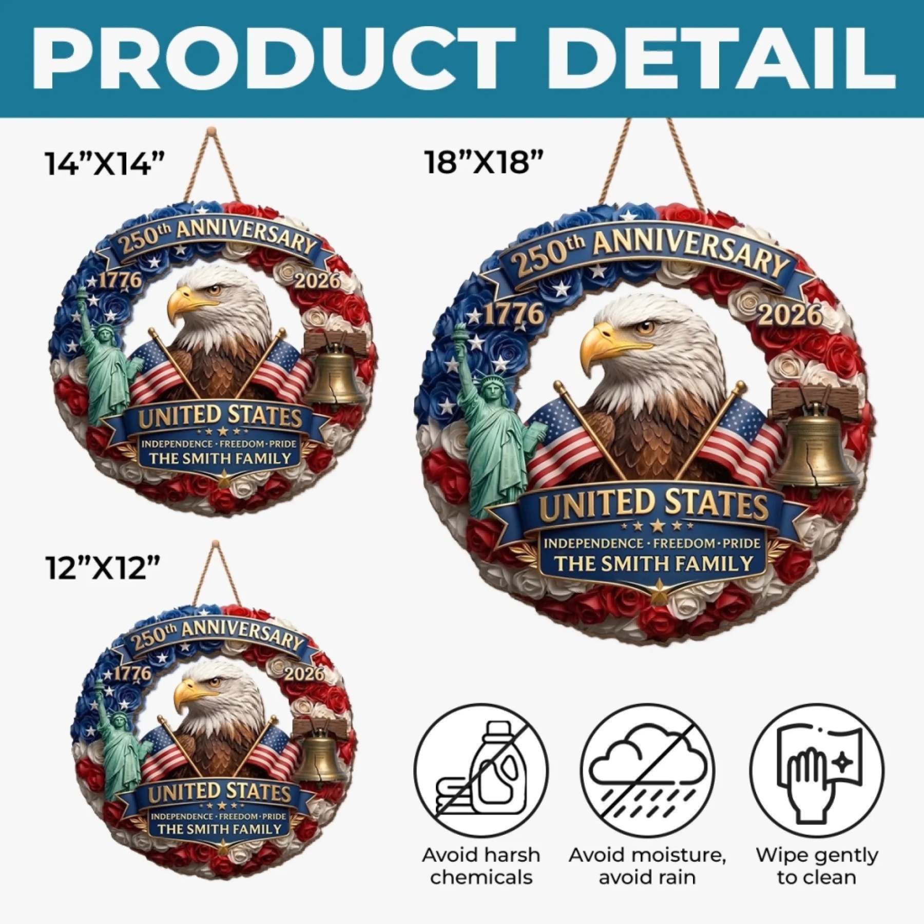 Custom Wood Sign - Personalized America 250th Anniversary Gifts For Mom, Dad, Brother, Sister, Kids - Born Free Living Proud