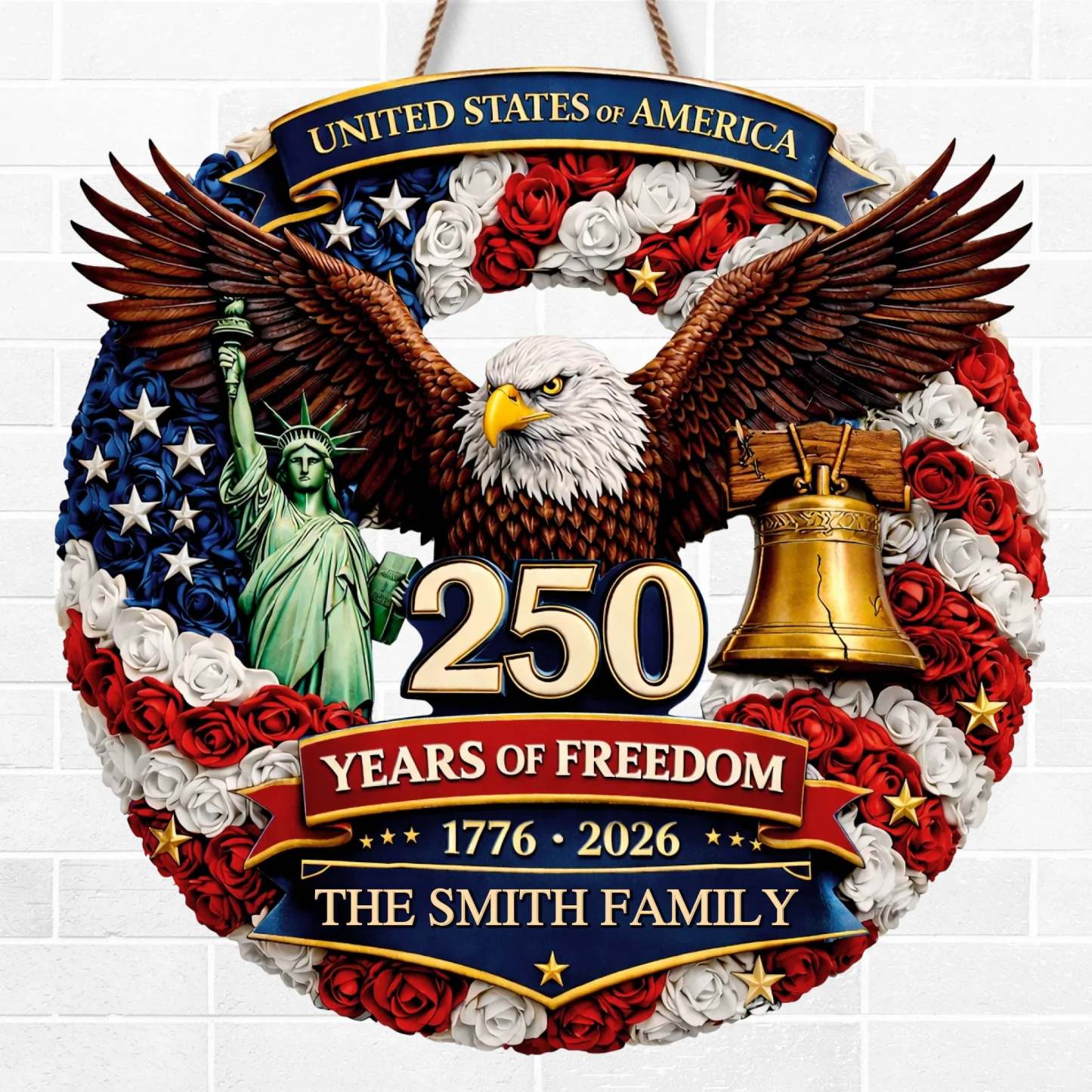 Custom Wood Sign - Personalized America 250th Anniversary Gifts For Mom, Dad, Brother, Sister, Kids - Proud Hearts Rise Together