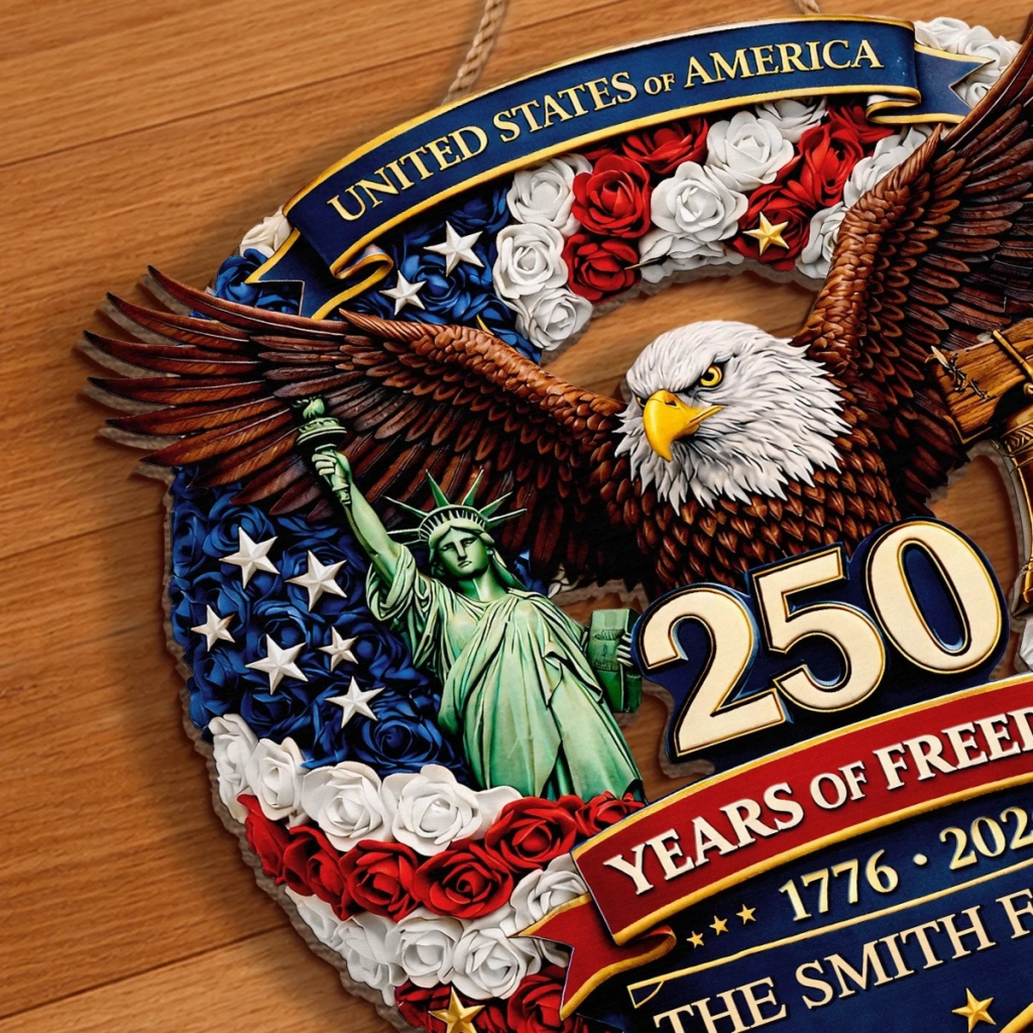 Custom Wood Sign - Personalized America 250th Anniversary Gifts For Mom, Dad, Brother, Sister, Kids - Proud Hearts Rise Together