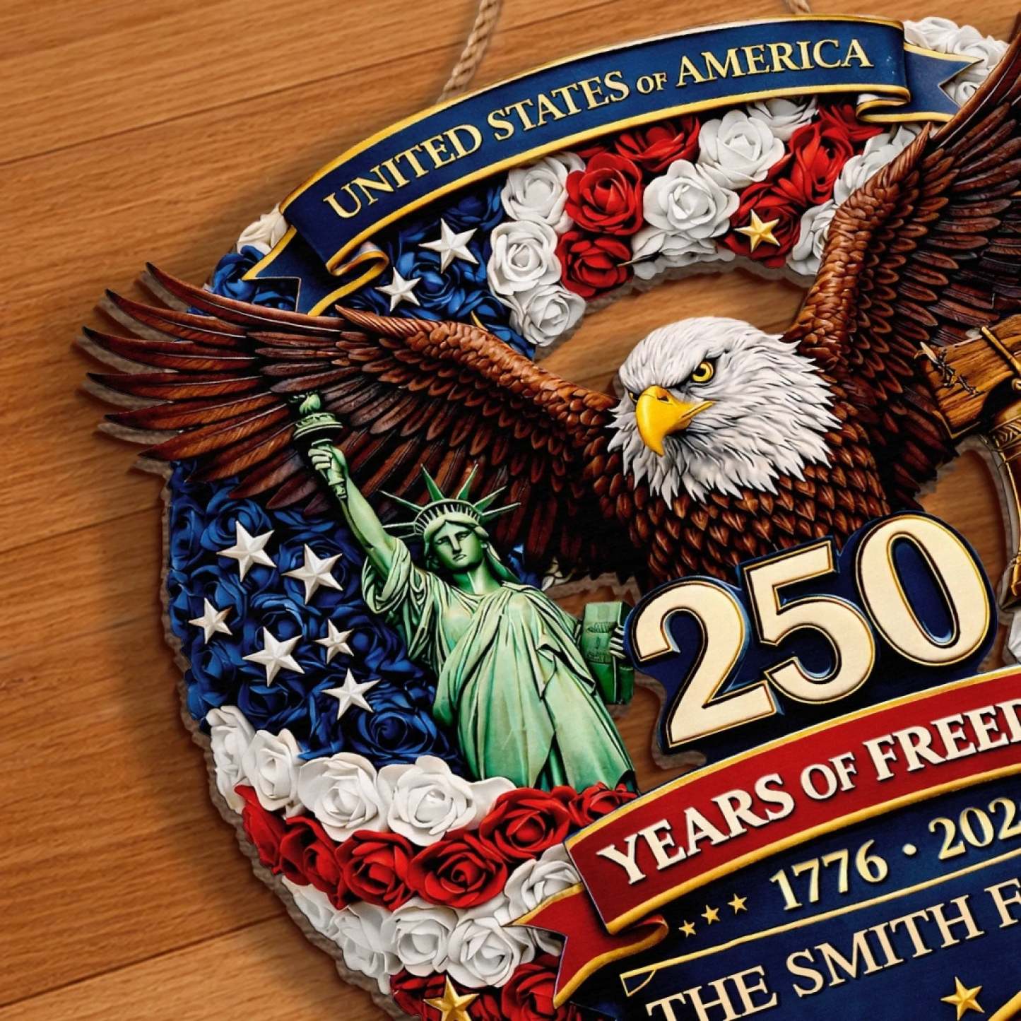 Custom Wood Sign - Personalized America 250th Anniversary Gifts For Mom, Dad, Brother, Sister, Kids - Proud Hearts Rise Together