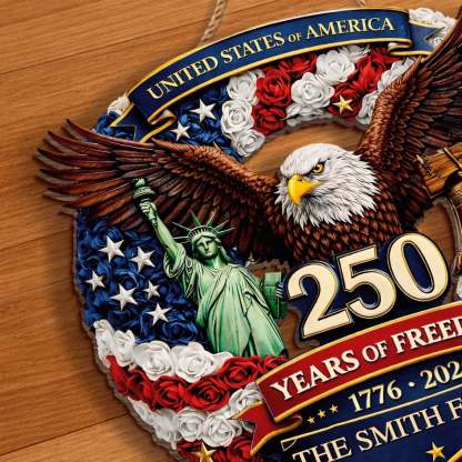 Custom Wood Sign - Personalized America 250th Anniversary Gifts For Mom, Dad, Brother, Sister, Kids - Proud Hearts Rise Together