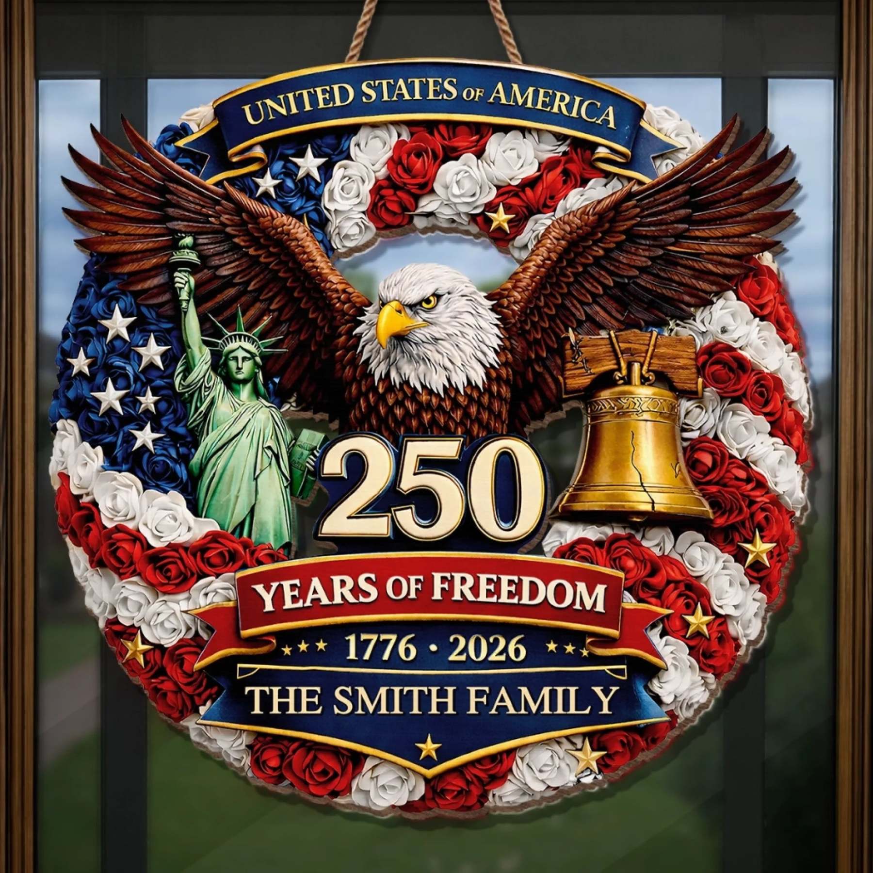 Custom Wood Sign - Personalized America 250th Anniversary Gifts For Mom, Dad, Brother, Sister, Kids - Proud Hearts Rise Together