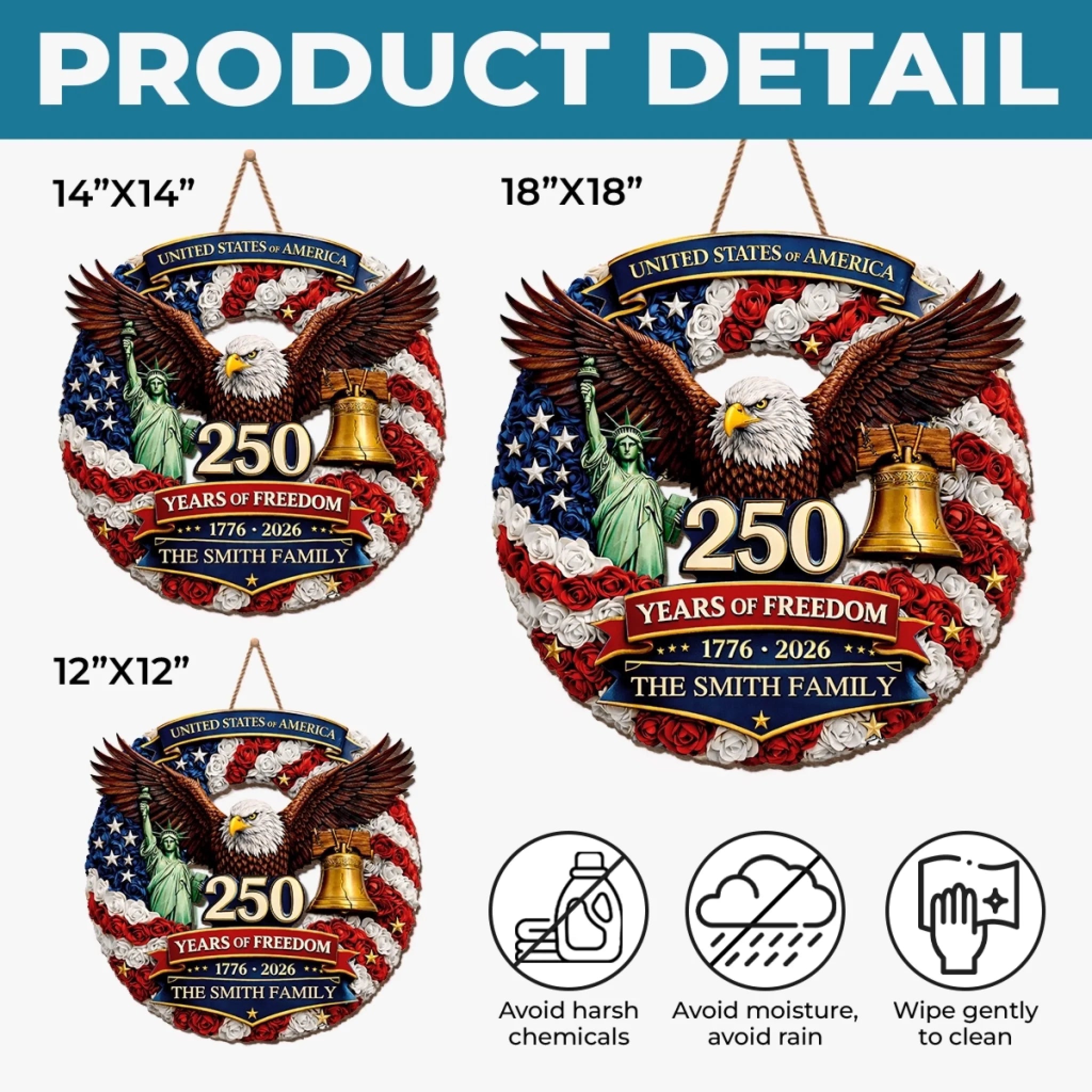 Custom Wood Sign - Personalized America 250th Anniversary Gifts For Mom, Dad, Brother, Sister, Kids - Proud Hearts Rise Together