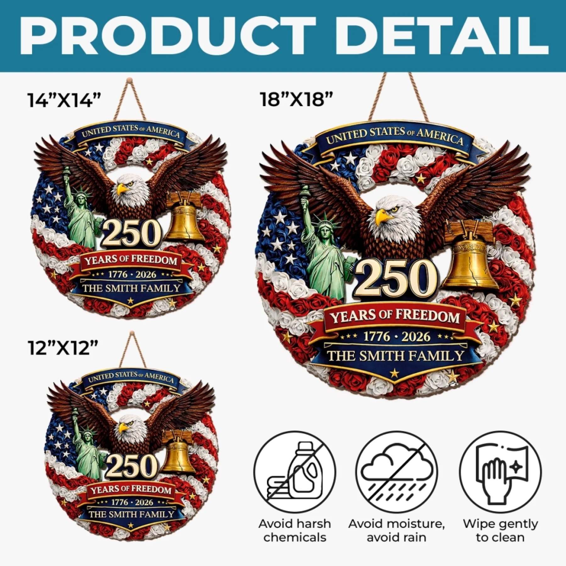 Custom Wood Sign - Personalized America 250th Anniversary Gifts For Mom, Dad, Brother, Sister, Kids - Proud Hearts Rise Together