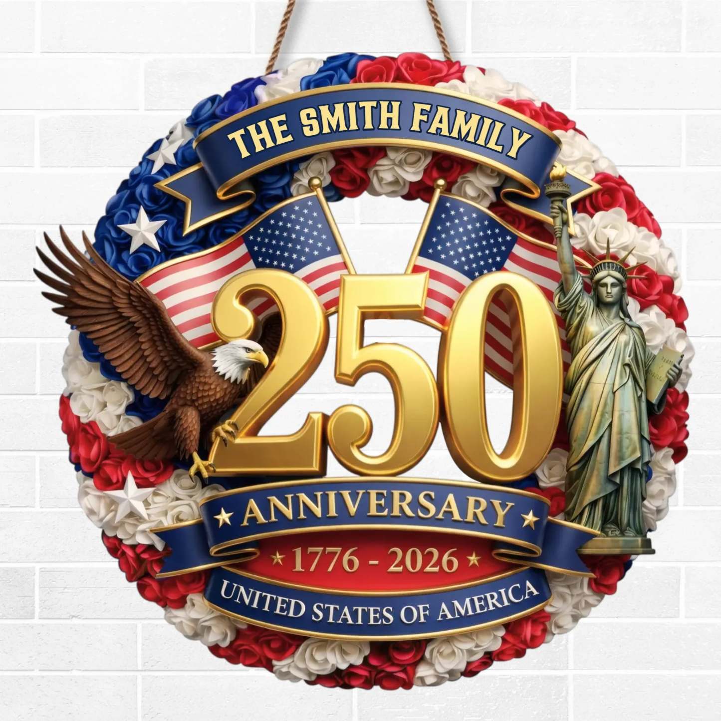 Custom Wood Sign - Personalized America 250th Anniversary Gifts For Mom, Dad, Brother, Sister, Kids - Built On Courage And Hope