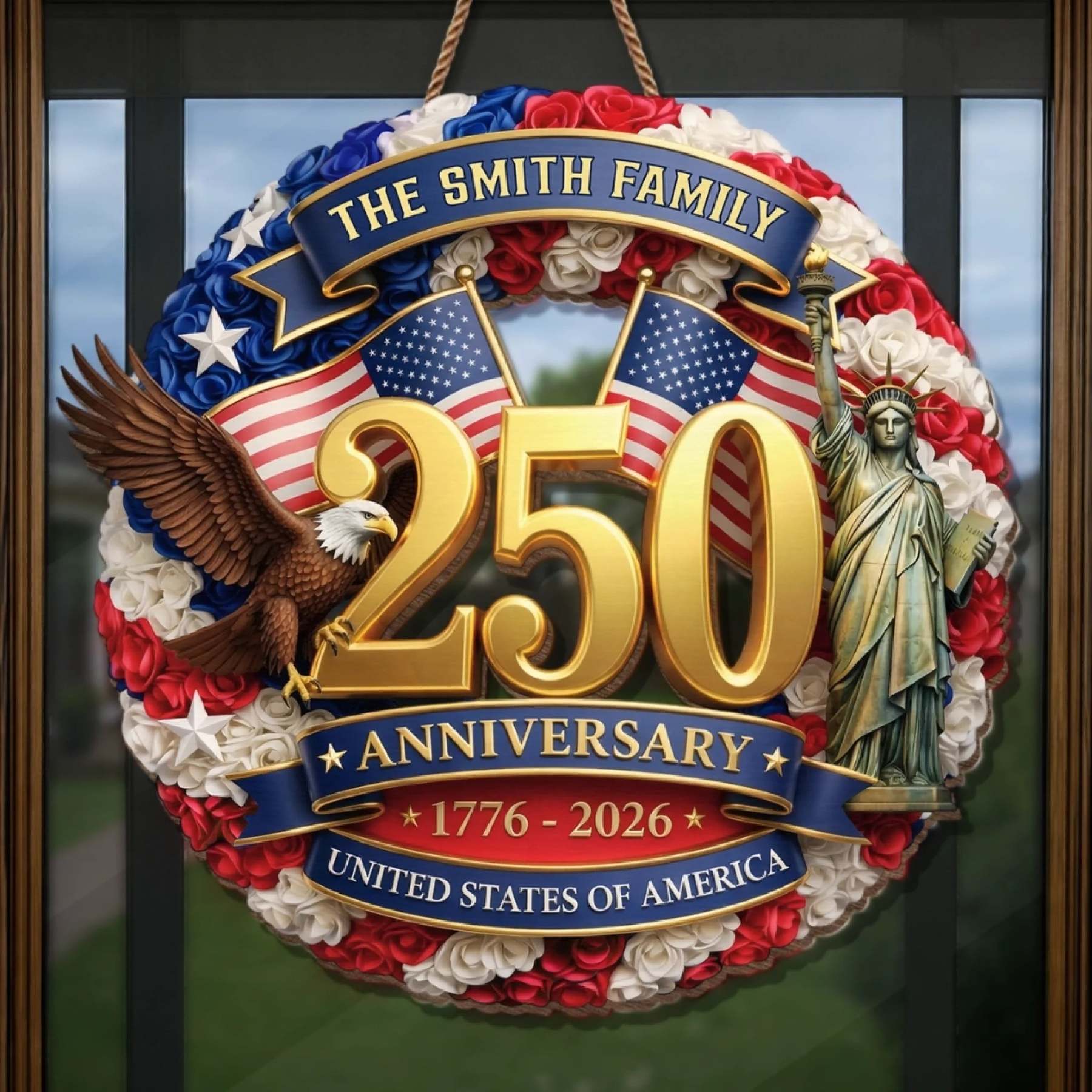 Custom Wood Sign - Personalized America 250th Anniversary Gifts For Mom, Dad, Brother, Sister, Kids - Built On Courage And Hope